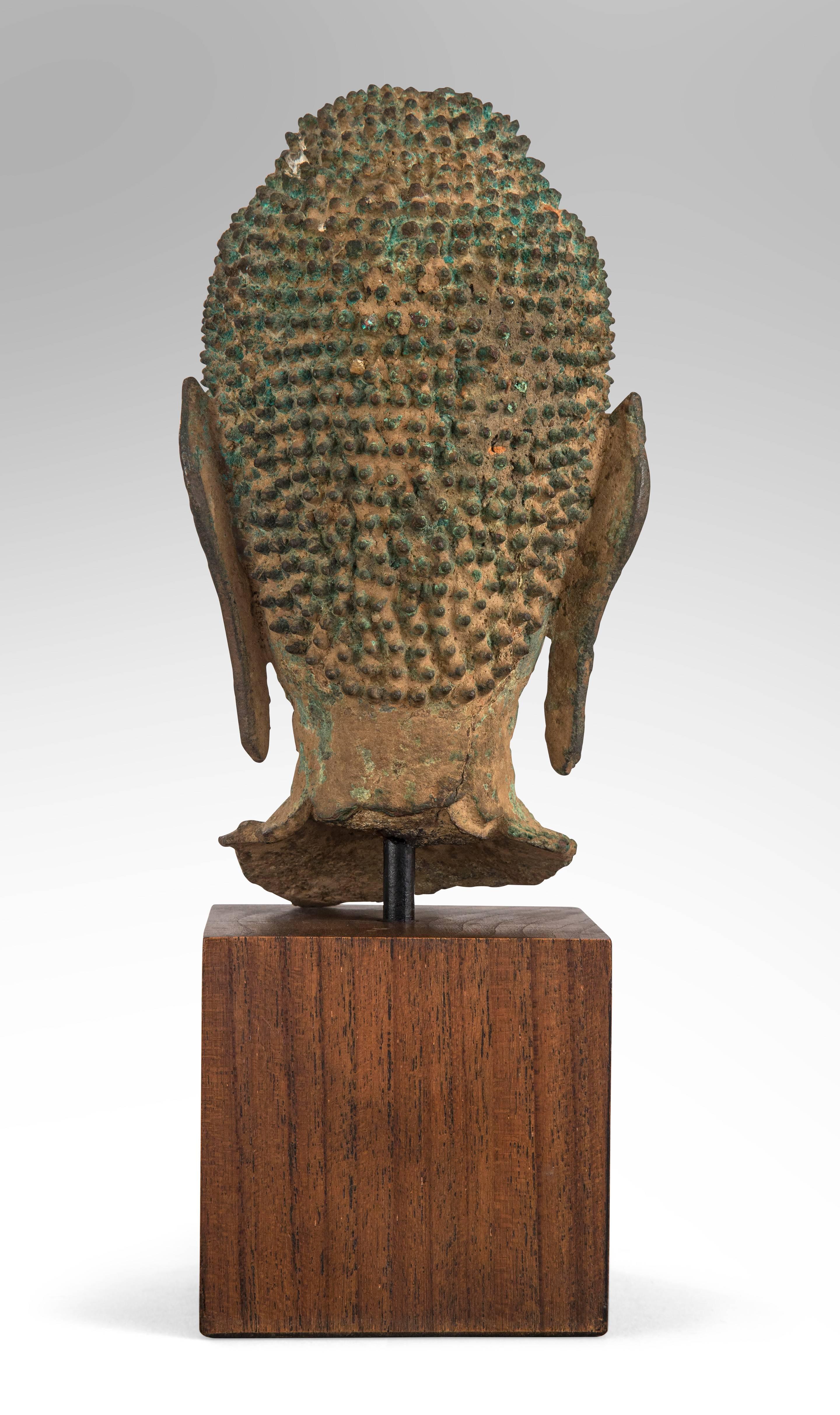17th Century Thai Verdigris Bronze Buddha Head For Sale