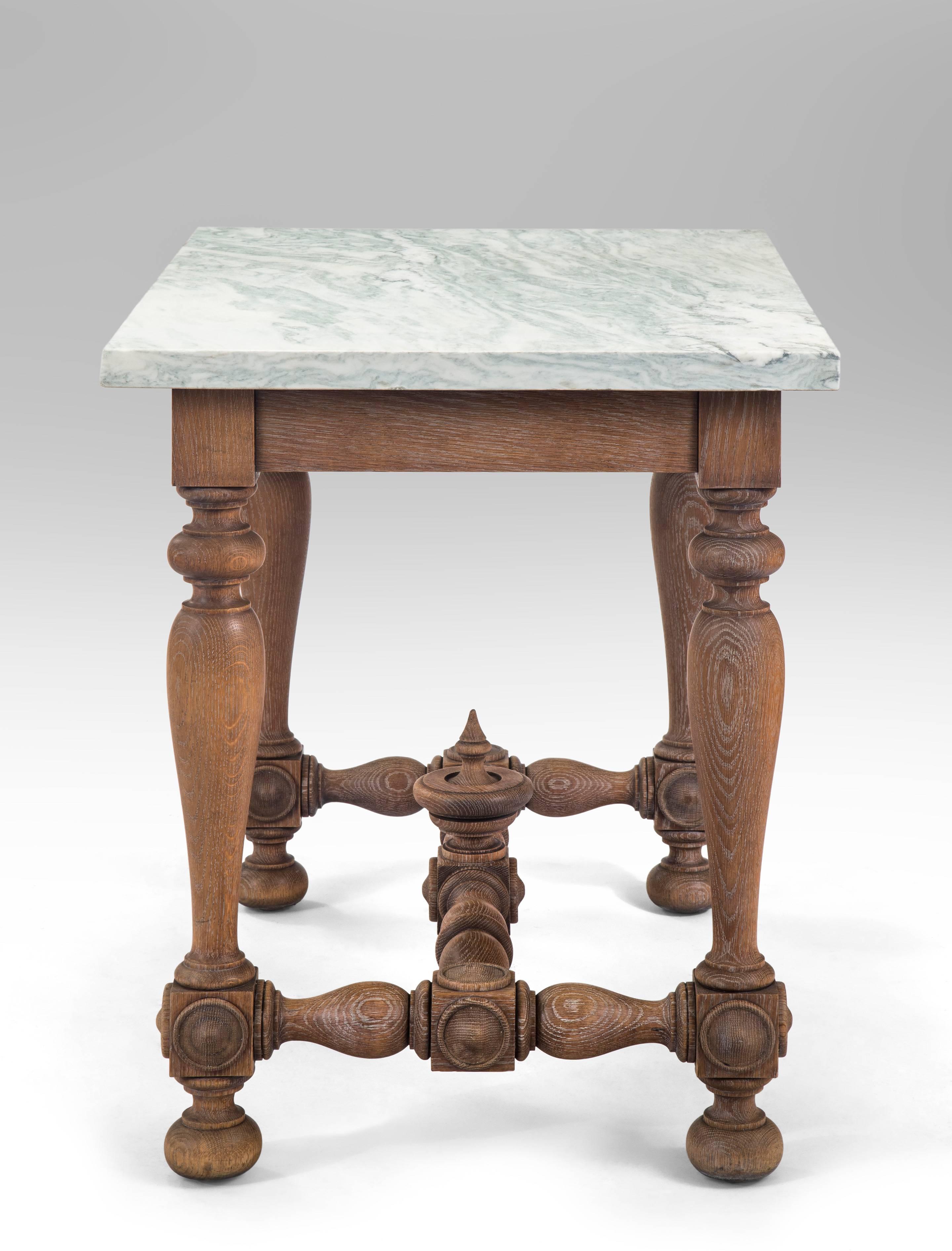 19th Century Swedish Baroque Revival Cerused Oak Table with Marble Top