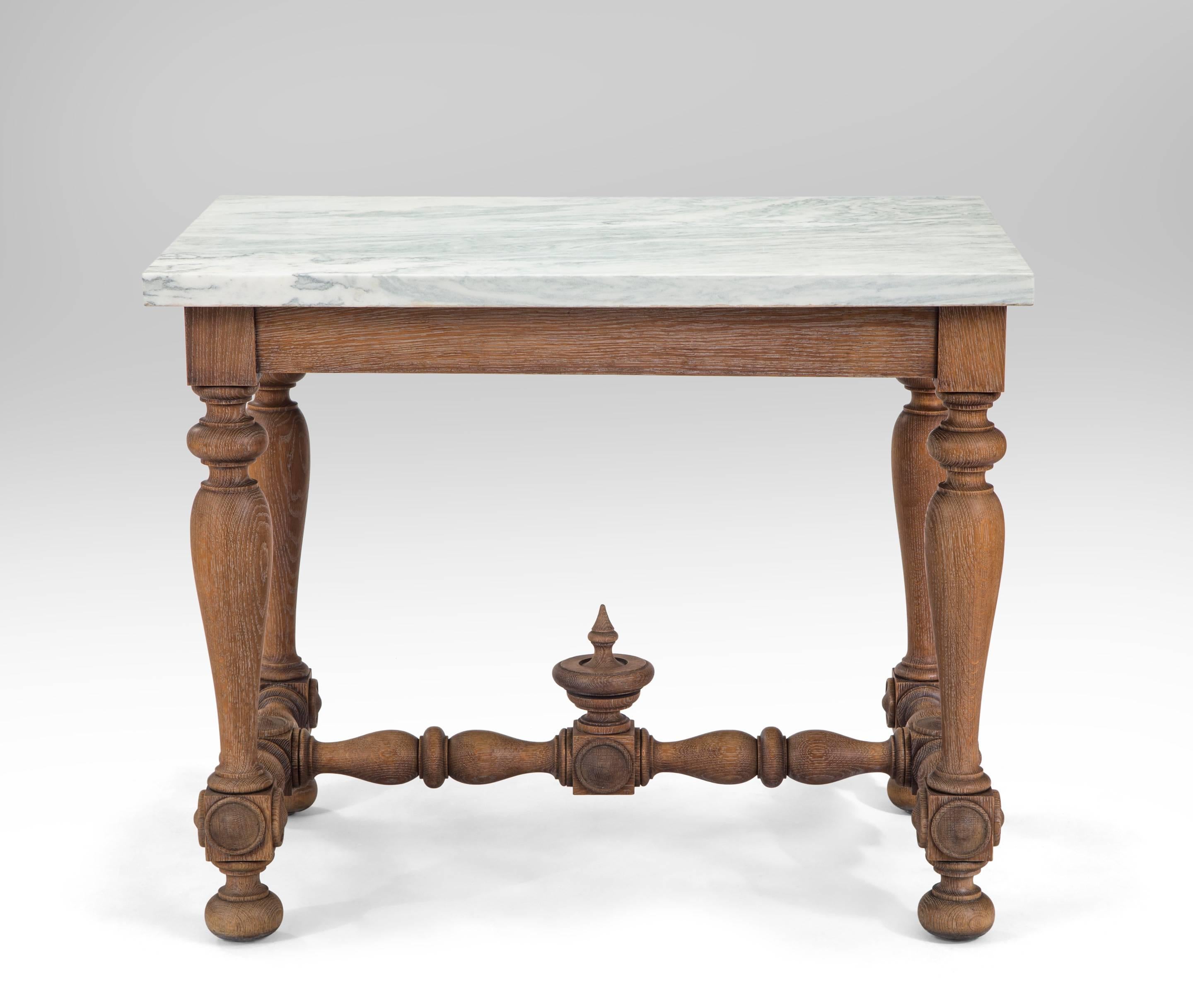 Swedish Baroque Revival Cerused Oak Table with Marble Top In Excellent Condition In New York, NY