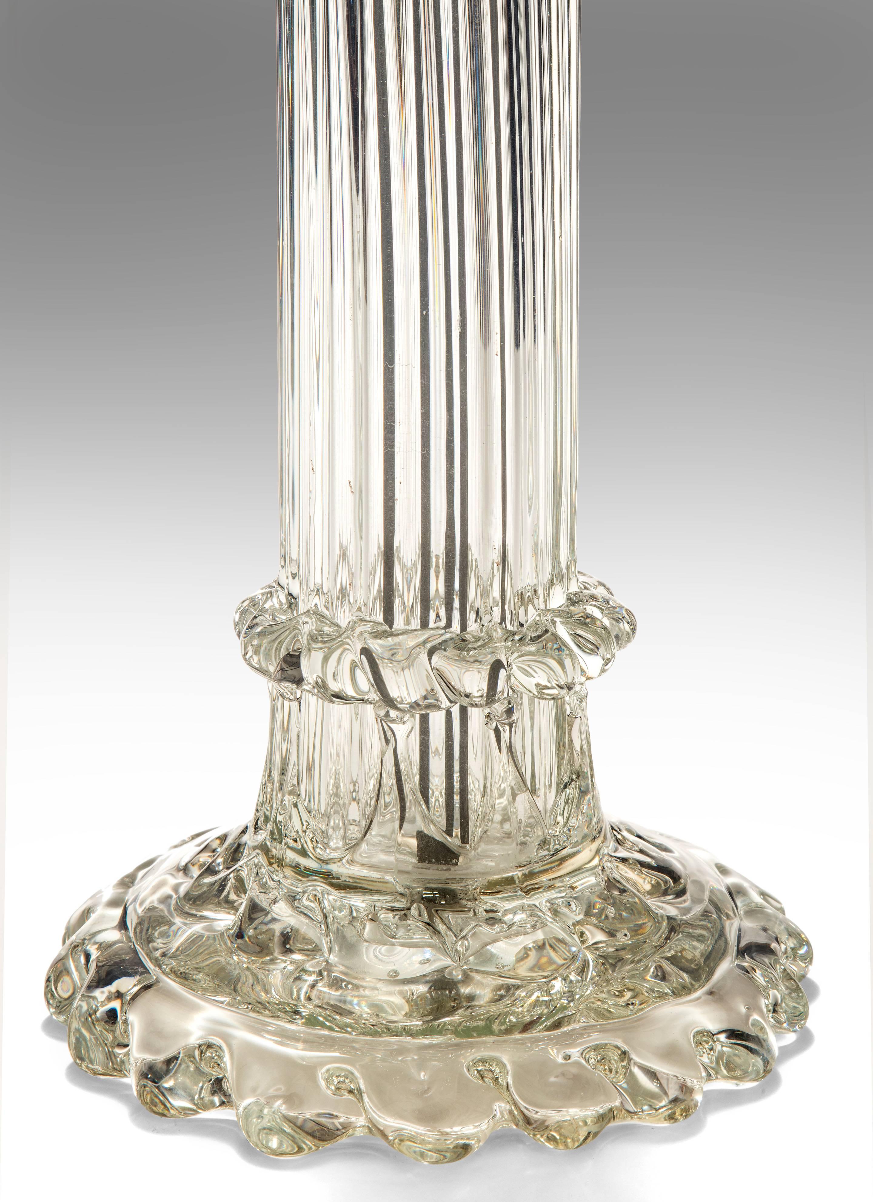 Italian Venini, A Pair of Columnar Murano Glass Lamps, Model 9054
