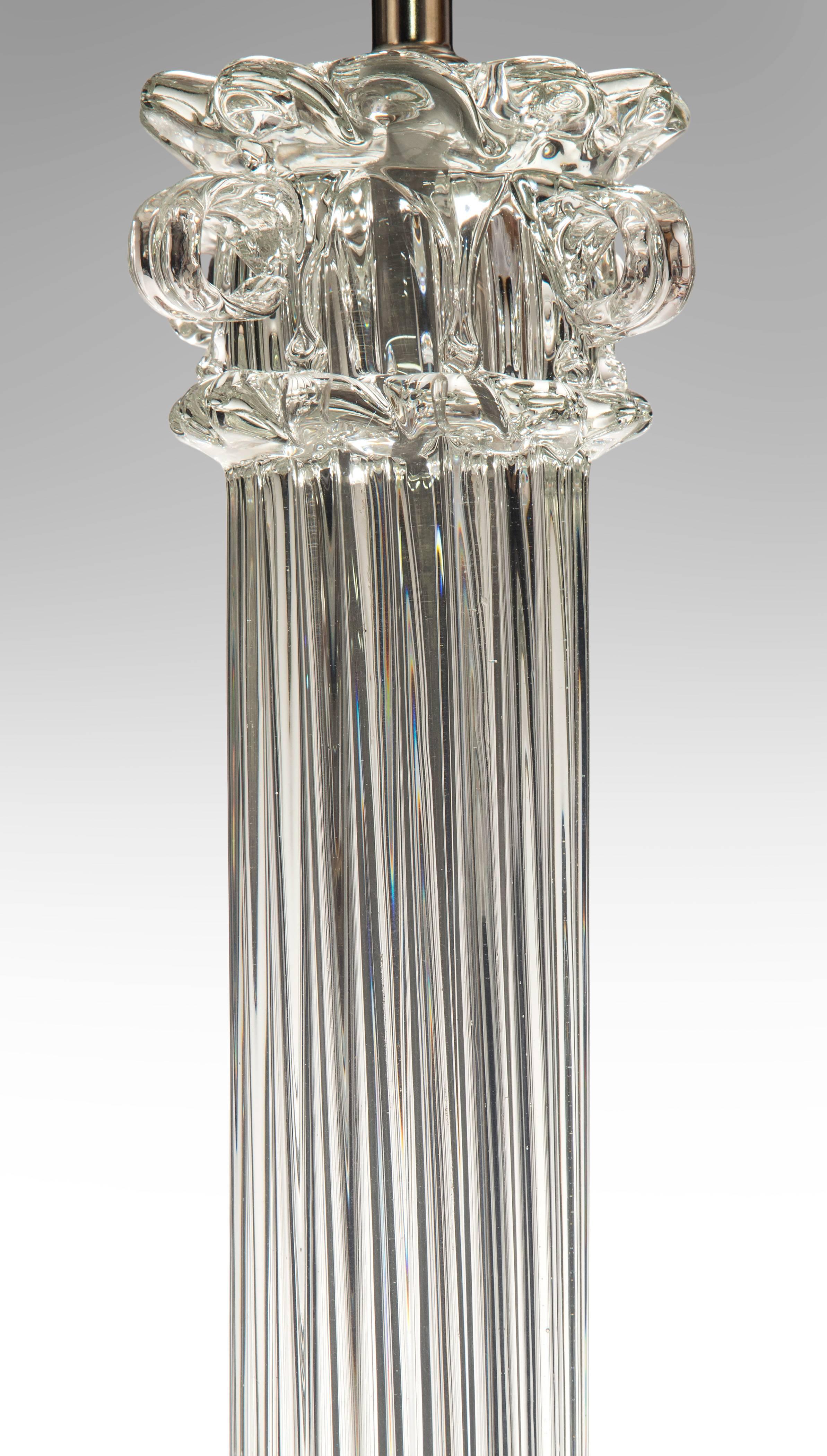 Mid-Century Modern Venini, A Pair of Columnar Murano Glass Lamps, Model 9054