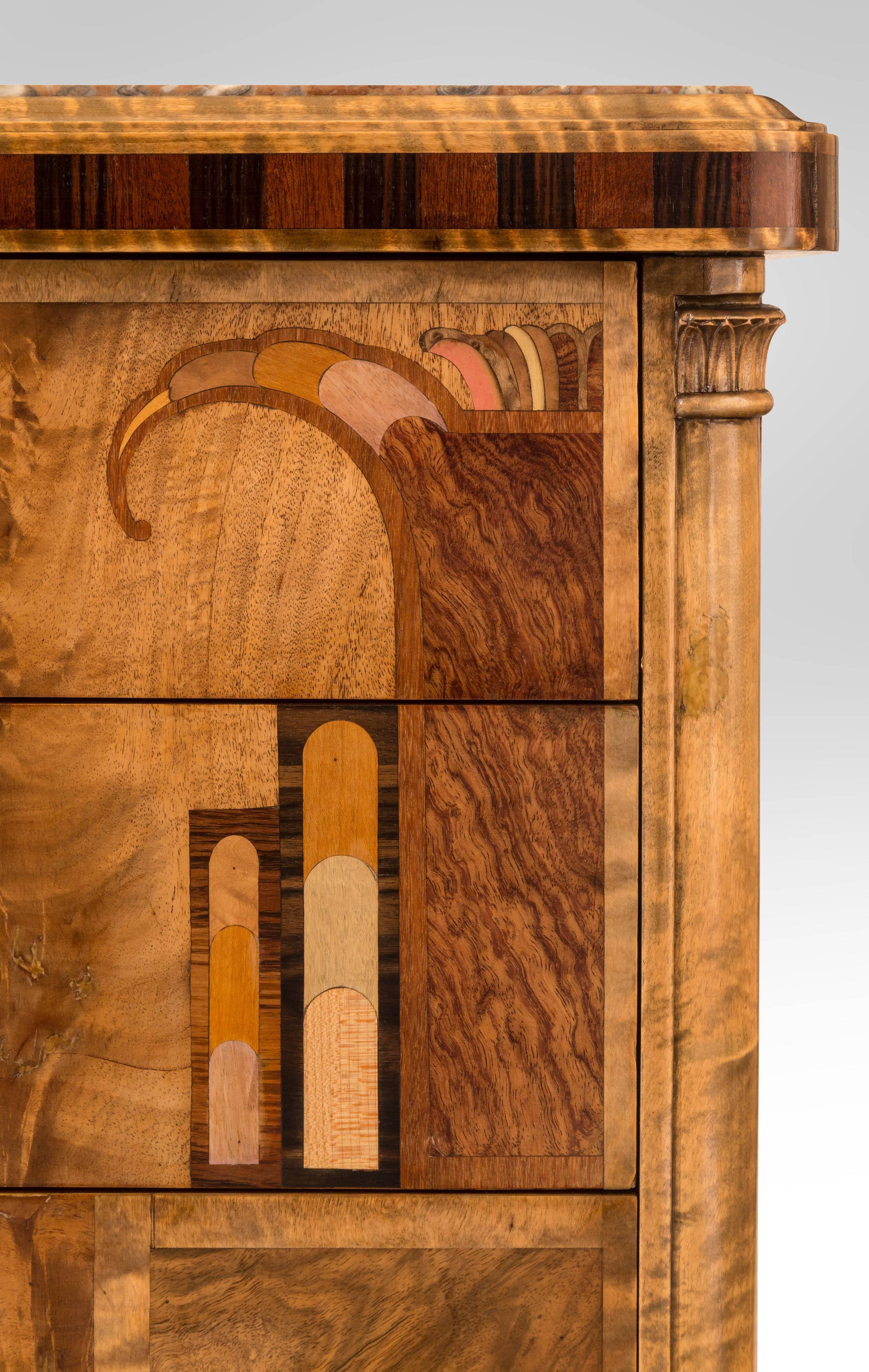 Birch A Swedish Grace Period Marble and Marquetry Commode