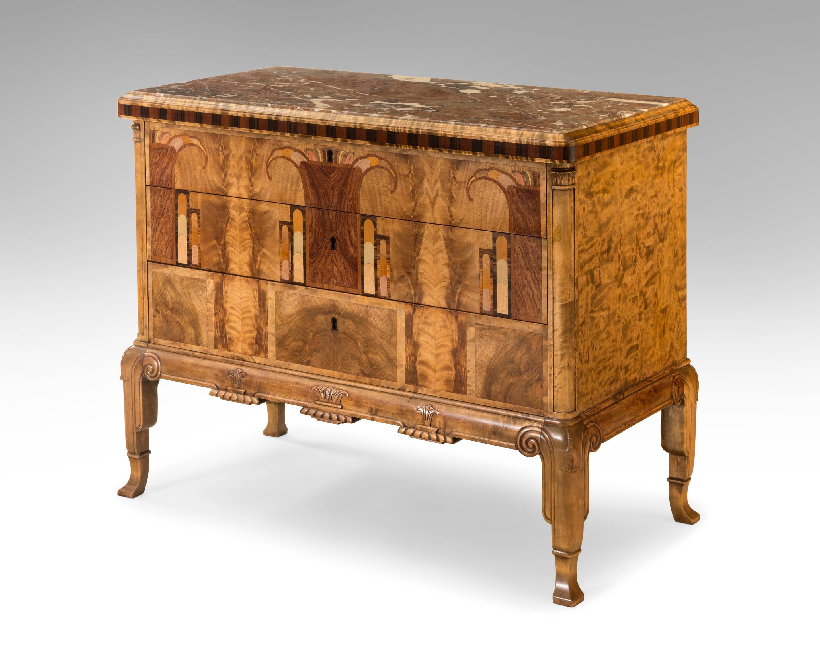 Art Deco A Swedish Grace Period Marble and Marquetry Commode
