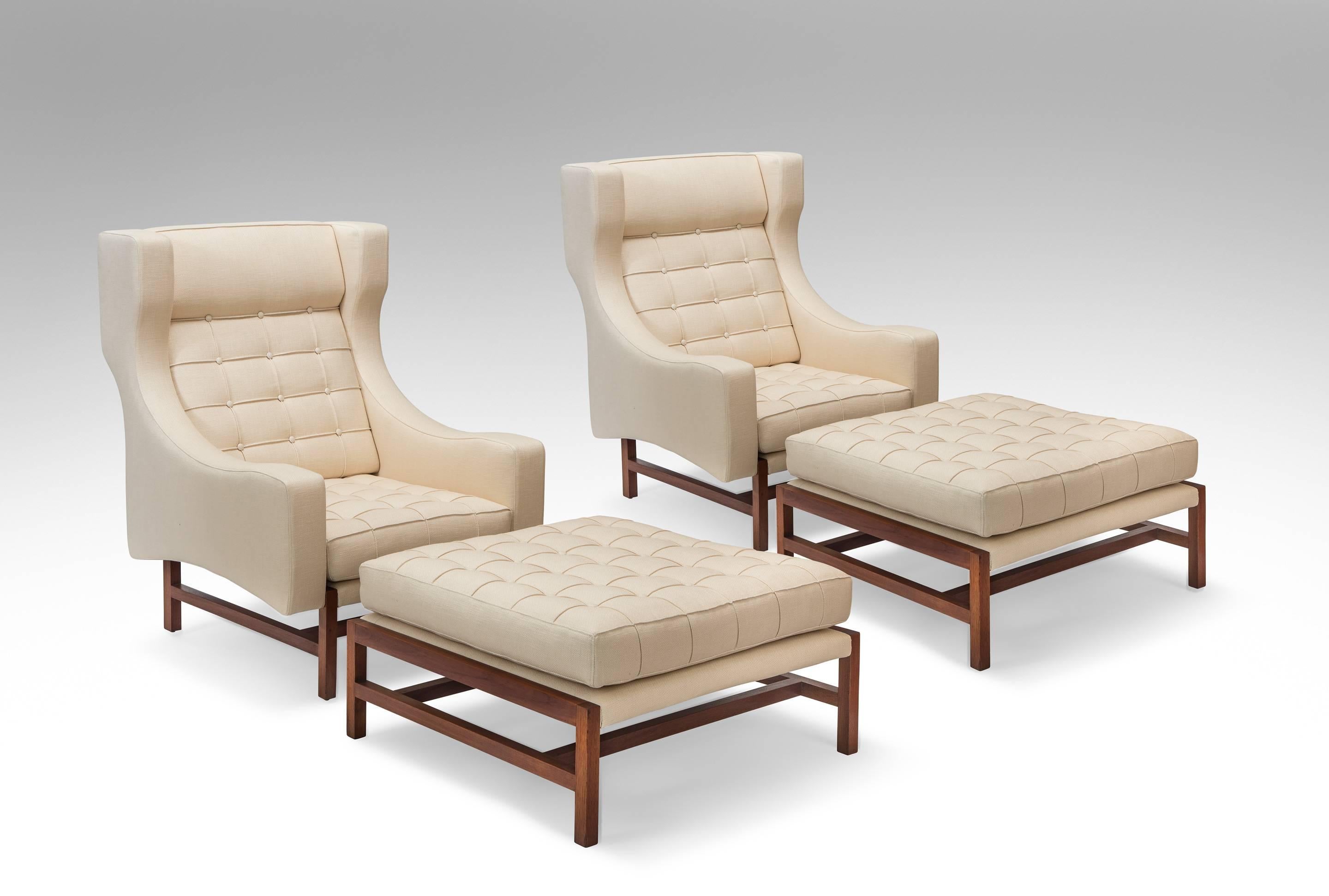 Ammannati & Vitelli, Pair of Italian Walnut Upholstered Armchairs with Ottomans 3