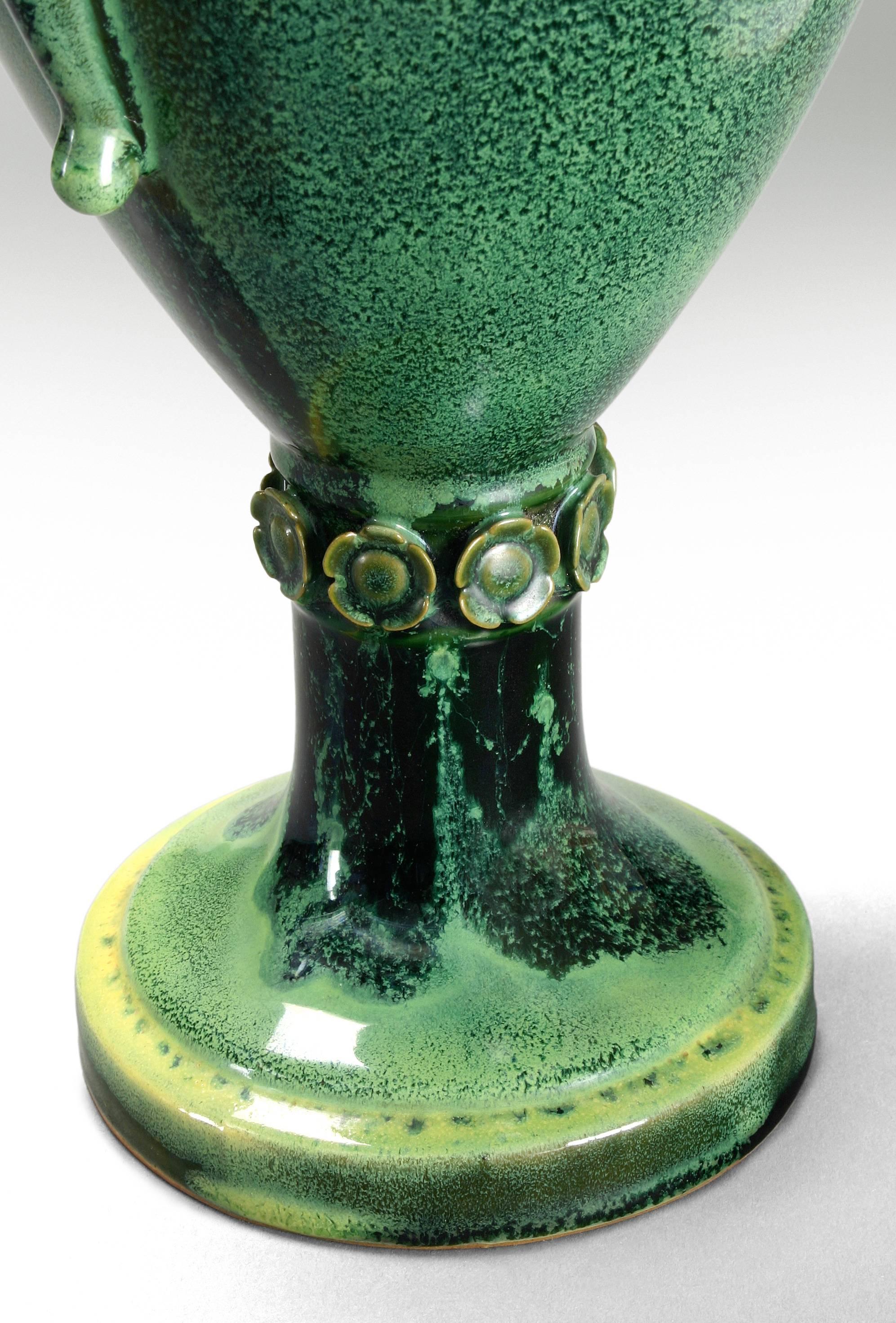 Art Nouveau A Swedish Speckled Variegated Green Porcelain Vase
