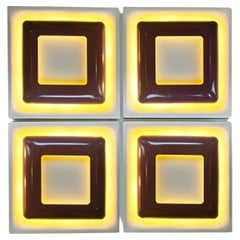 Vintage 4 Op Art Wall Sconces Square Lamps White & Purple Metal by Doria, Germany 1970s