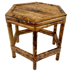 Piantana bassa in bambù 'Burnt Tortoise', Asia, anni '70, Chinoiserie