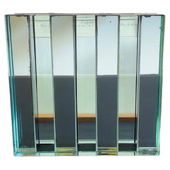 Chunky Glass, Chrome & Mirror Vase in Turquoise after Fontana Arte 1980s, Italy