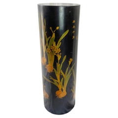Gilded Japanese-Style Cylindrical Pedestal, Urushi Lacquer Style, 20th Century