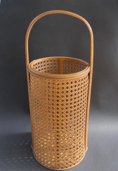 French Cane Webbing Umbrella Stand, Mid-Century Vienna Weave