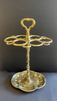 Entwined Snake and Floral Grape Umbrella Stand, Brass Art Deco, 1940
