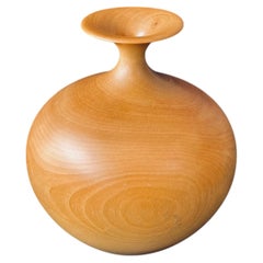 Vintage Spherical Turned Wood Vase Studio Art from Iceland 1980s