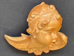 Hand Carved Wooden Putto from Germany, 1950s, Antique Baroque Style Cherub Angel