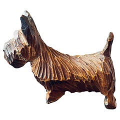 Antique English Wood Carved Scottish Terrier, Circa 1930's