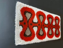 Tapis mural vintage, à poils épais, motif Op Art volumineux, rouge et beige