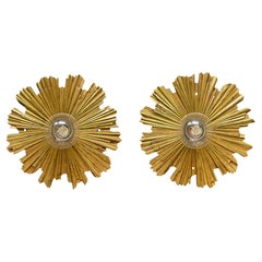 Set of 2 Baroque Style Flush Mount Lights, Solid Brass, Germany, 1960