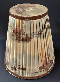 Old Romantic Silky Lampshade with Nautical Sailing Ship Print, ca. 1940, England