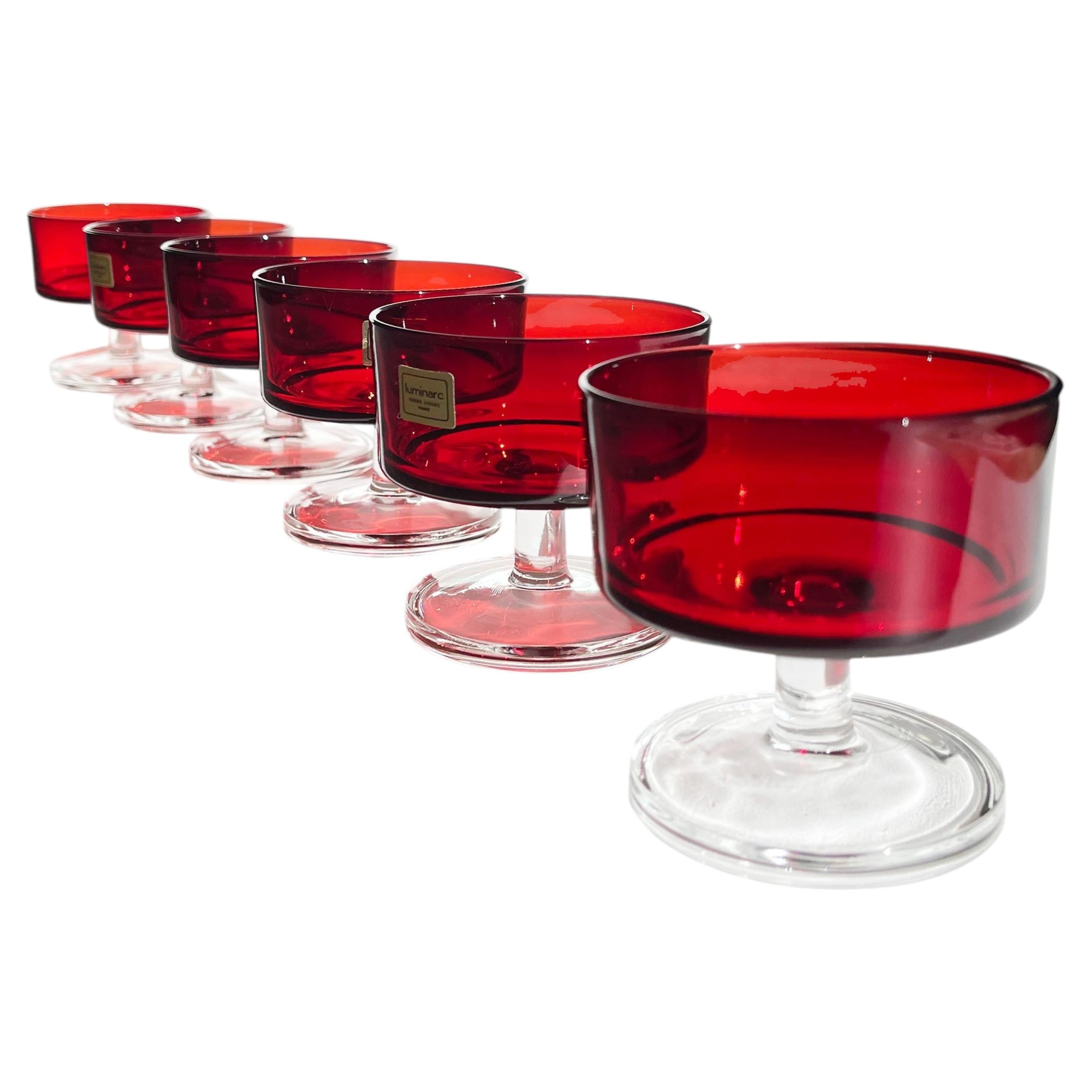 Pre-owned Luminarc Set Of 6 Ruby Red Cocktail Or Dessert Bowls By  Of Arques, 1970s
