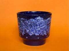 Blue & White Fat Lava Cache Pot, Planter, Mid Century by Marei, Germany