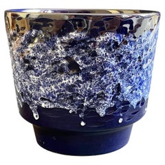 Blue & White Fat Lava Cache Pot, Planter, Mid Century by Marei, Germany