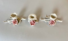 Vintage Porcelain Roses Candle Sticks by Karl ENS, Germany 1960s, Set of 3