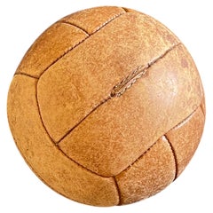 Large Vintage German Leather Medicine Ball 1930s, Hand Crafted