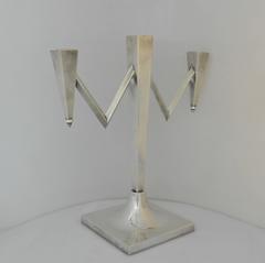 Incredible, Large Sterling Silver Modernist Three-Light Candelabra
