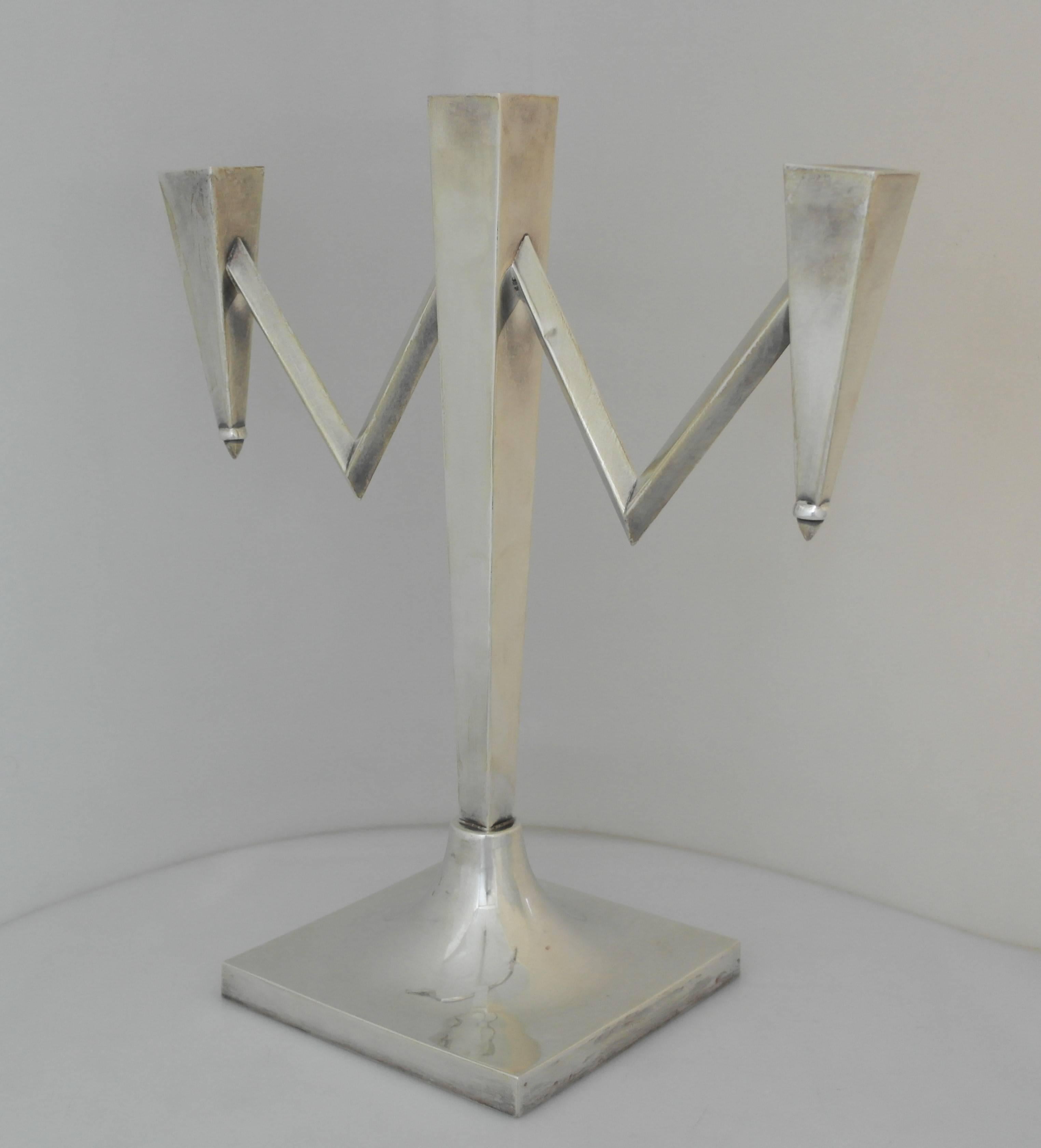 Mexican Incredible, Large Sterling Silver Modernist Three-Light Candelabra For Sale