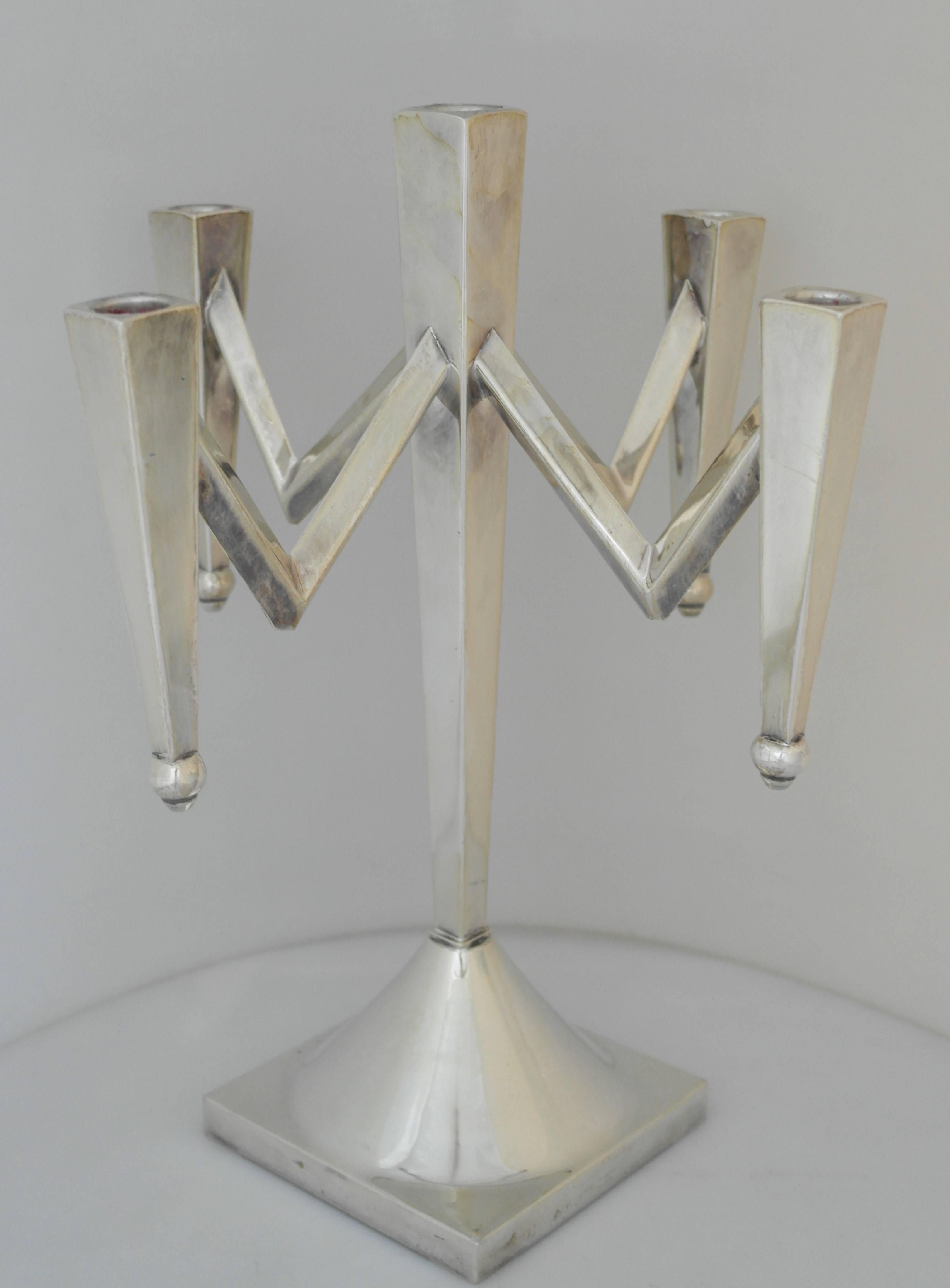 Mid-20th Century Incredible, Large Mexican Sterling Silver Modernist Five-Light Candelabra For Sale