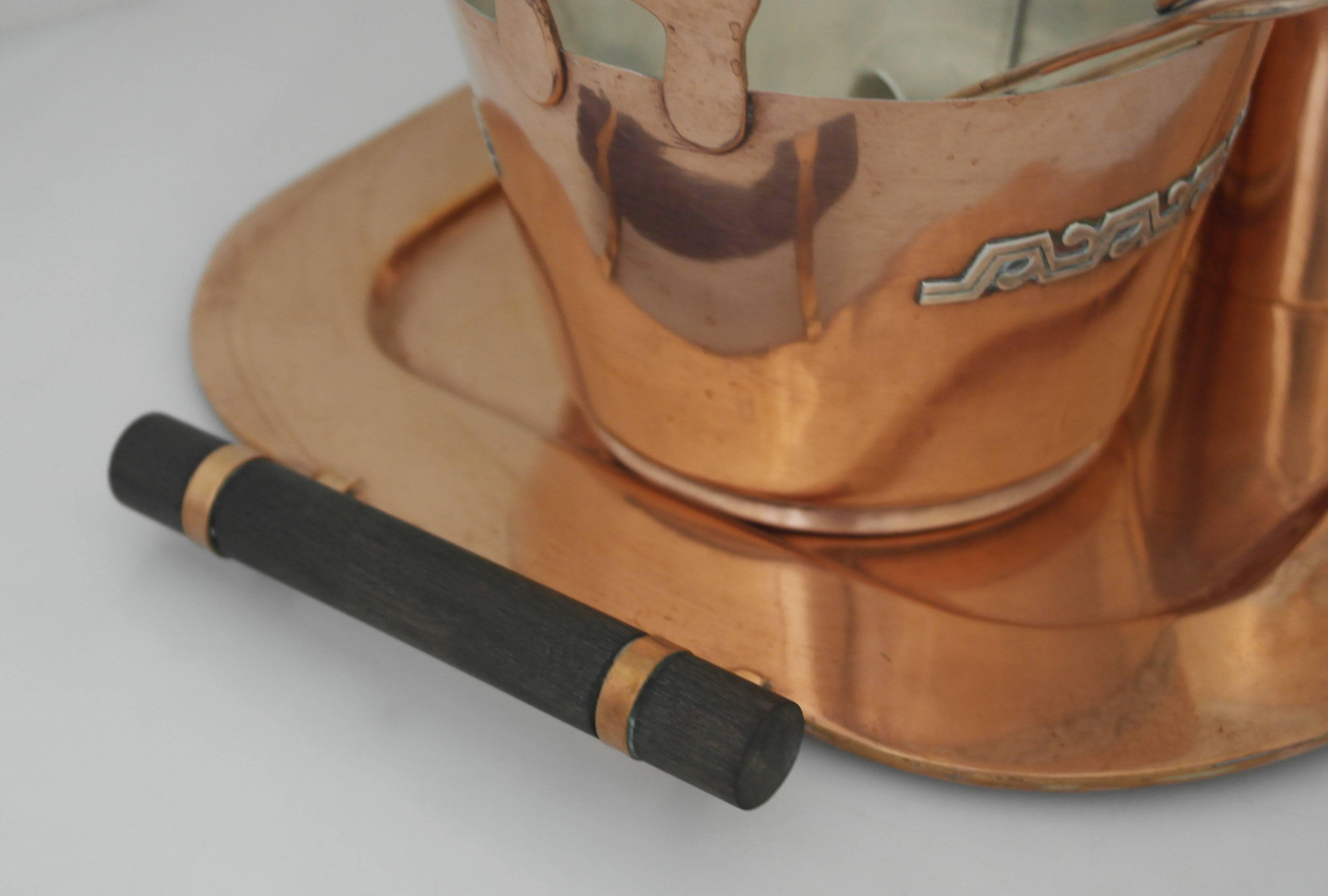 SUPERB MODERNE Victoria Taxco Copper & Sterling Silver Ice Bucket Tray Cups Set  In Excellent Condition In New York, NY