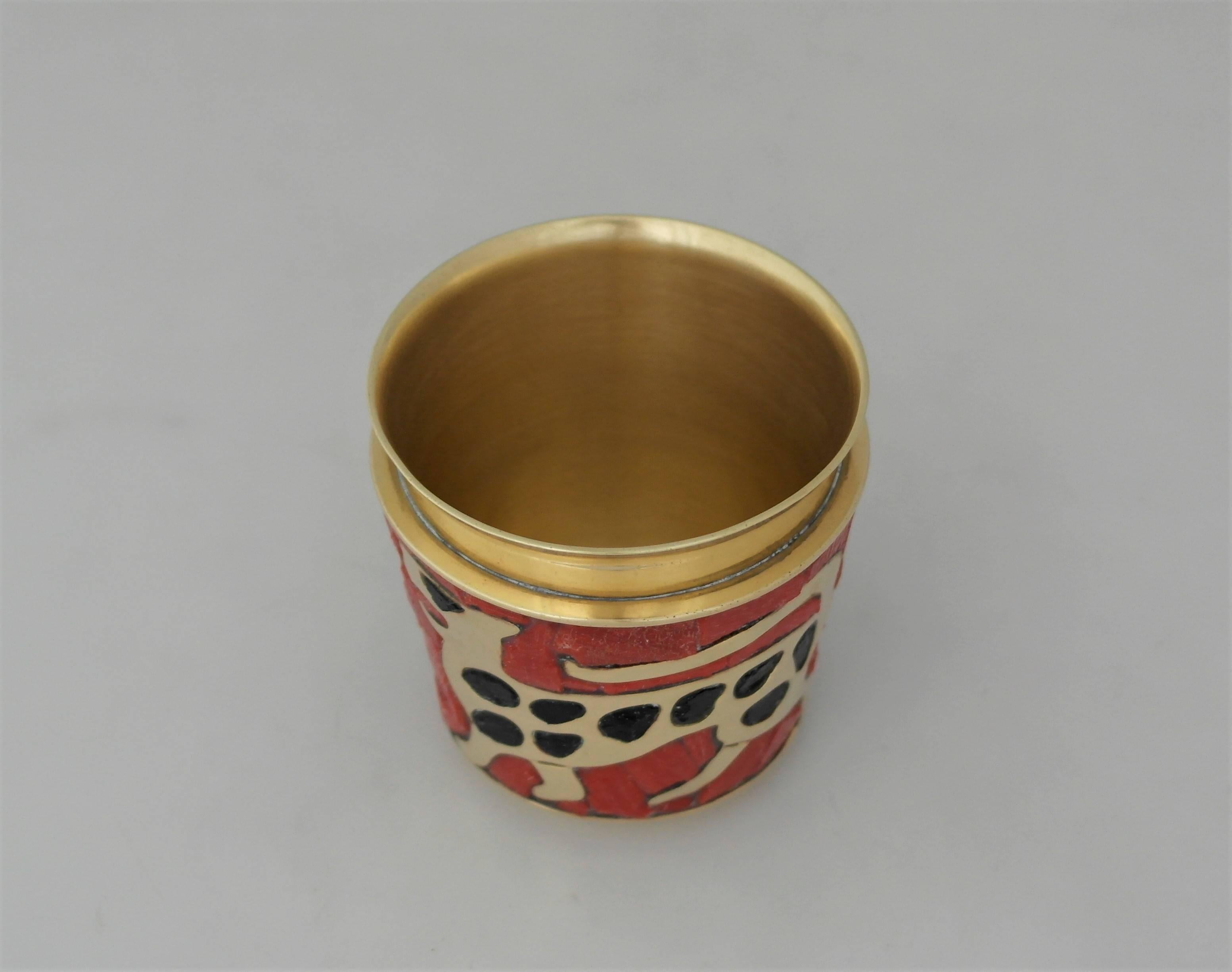 Salvador Teran Brass and Glass Mosaic Bar Cup In Excellent Condition In New York, NY
