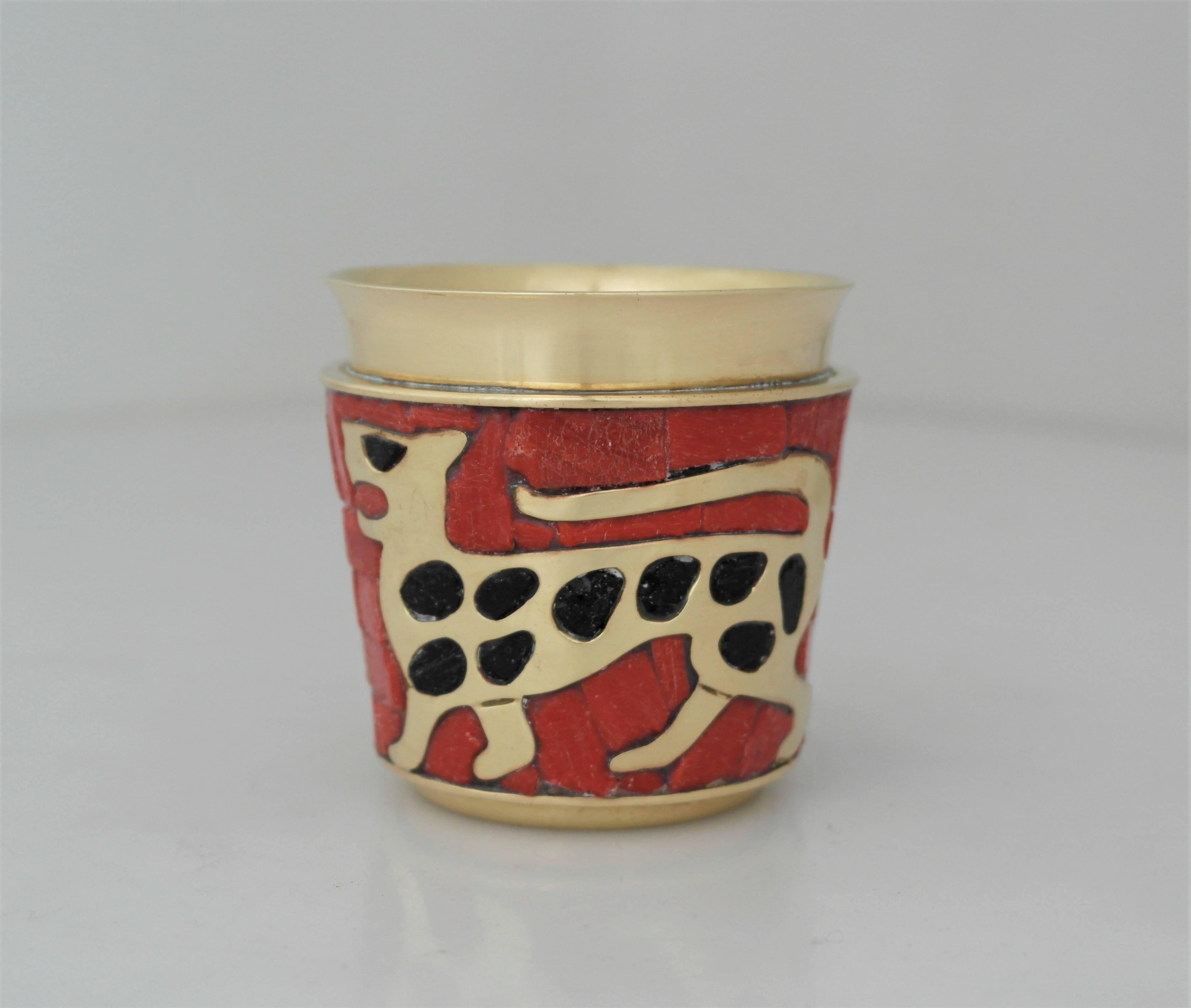 Mid-20th Century Salvador Teran Brass and Glass Mosaic Bar Cup