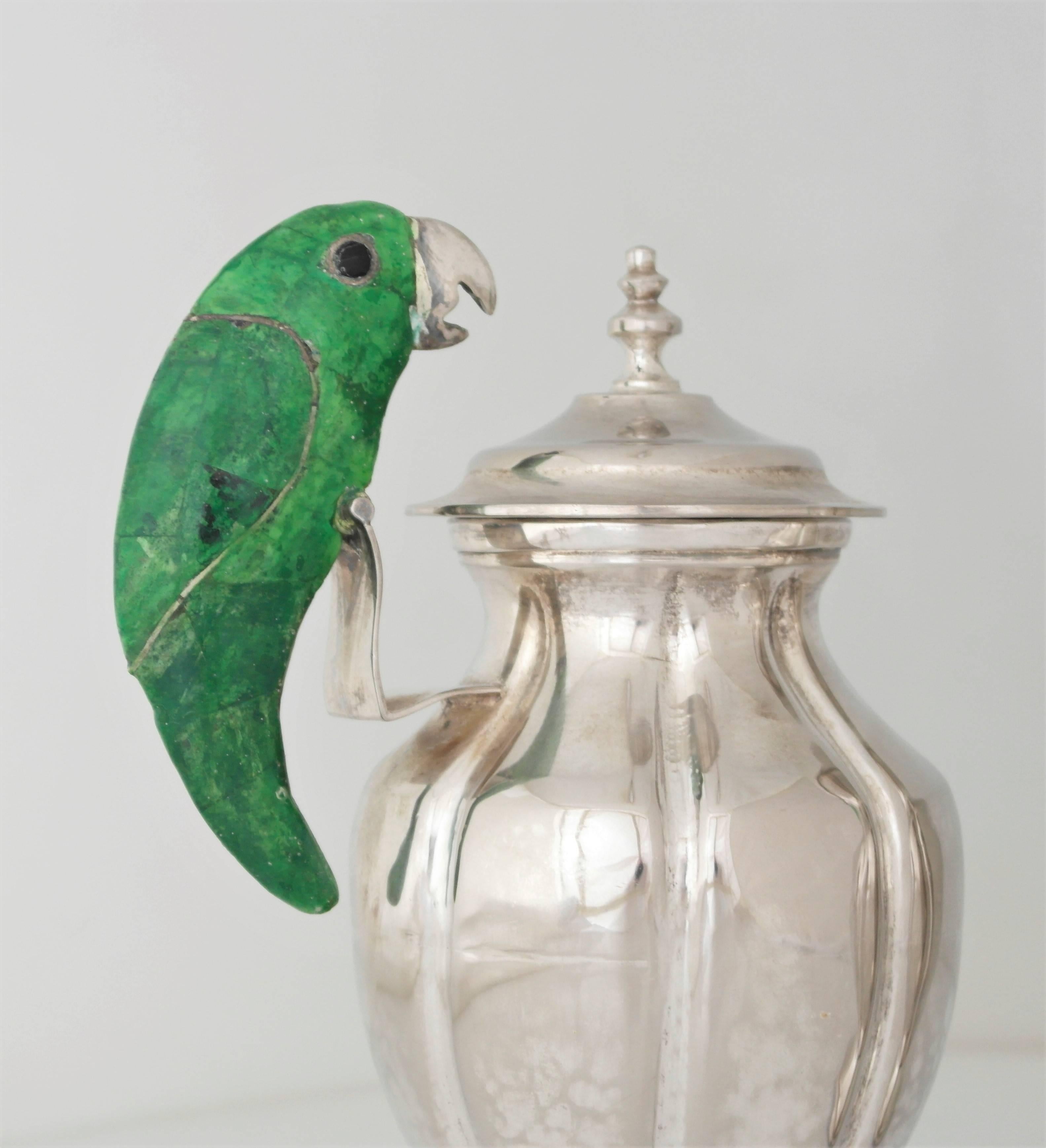 Late 20th Century Large Silver Plate Parrot Motif Sugar and Cream Jug