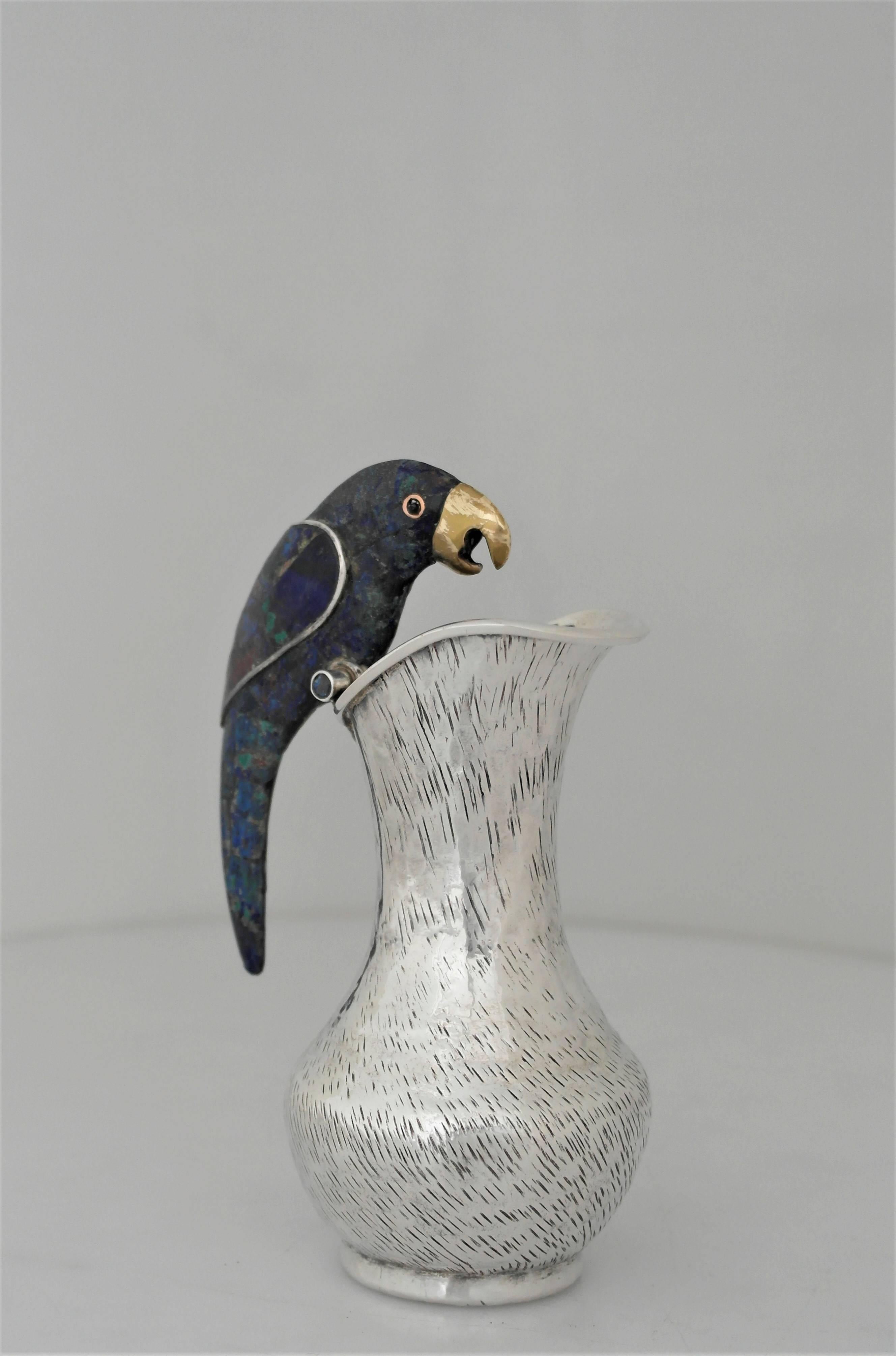 Los Castillo Silver Plate Parrot Handle Cream Pitcher In Excellent Condition In New York, NY