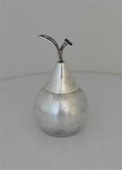 Los Castillo Silver Plate Azurite Stone Pear Form Condiment Jar 1965