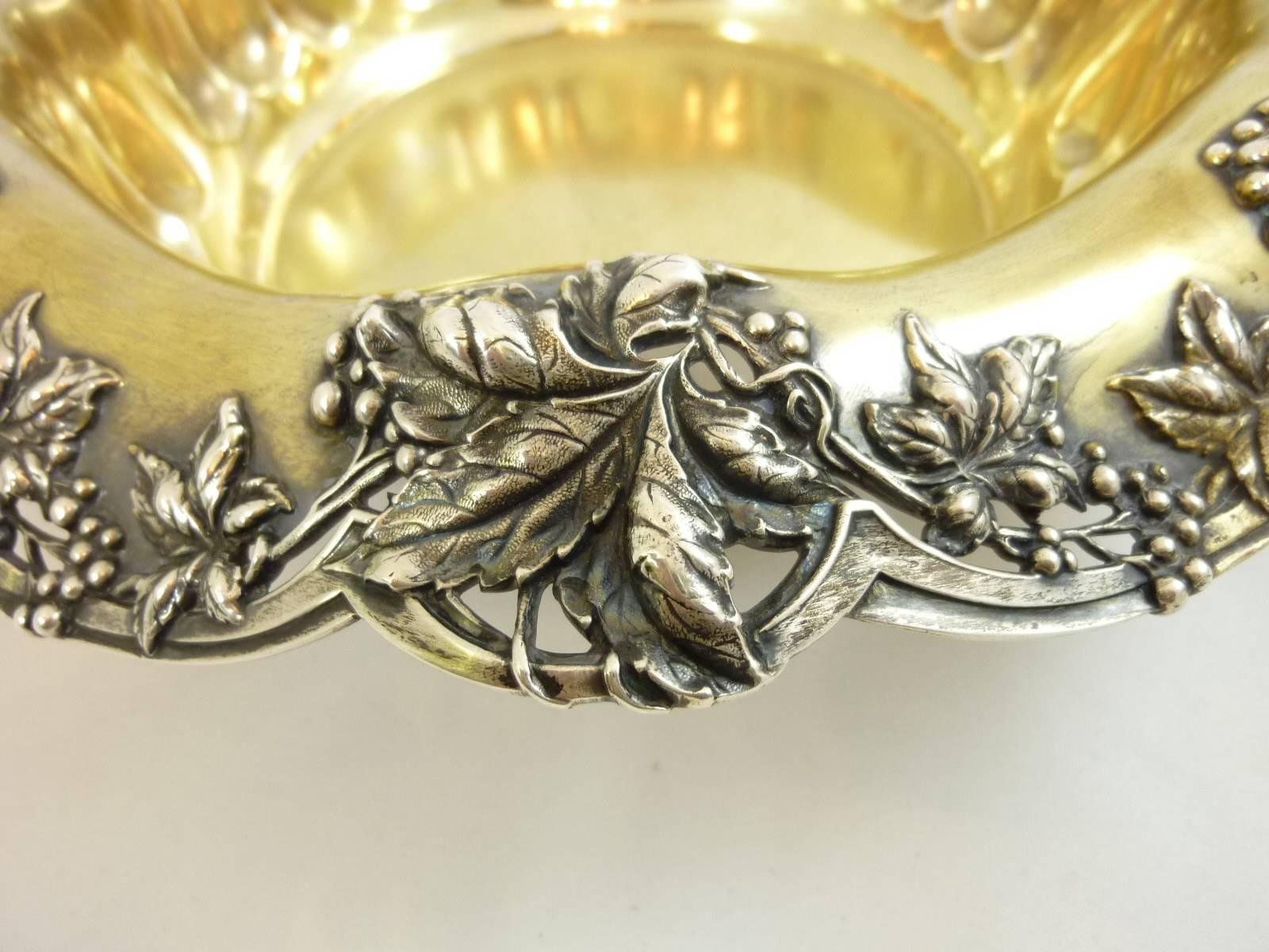 American Tiffany Sterling Silver Bowl with Holly Motifs For Sale