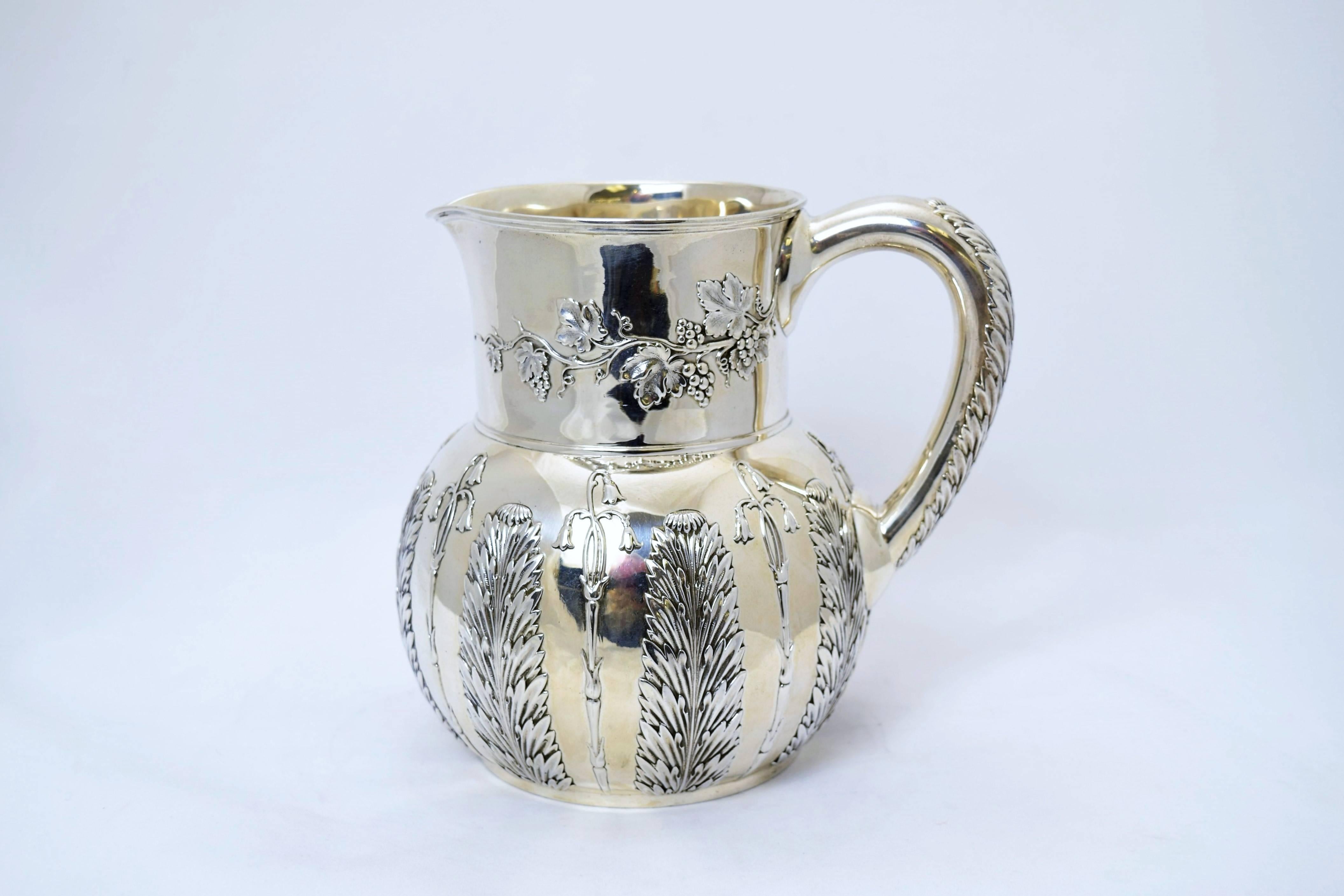 Tiffany Chrysanthemum Sterling Silver Pitcher In Excellent Condition For Sale In New York, NY