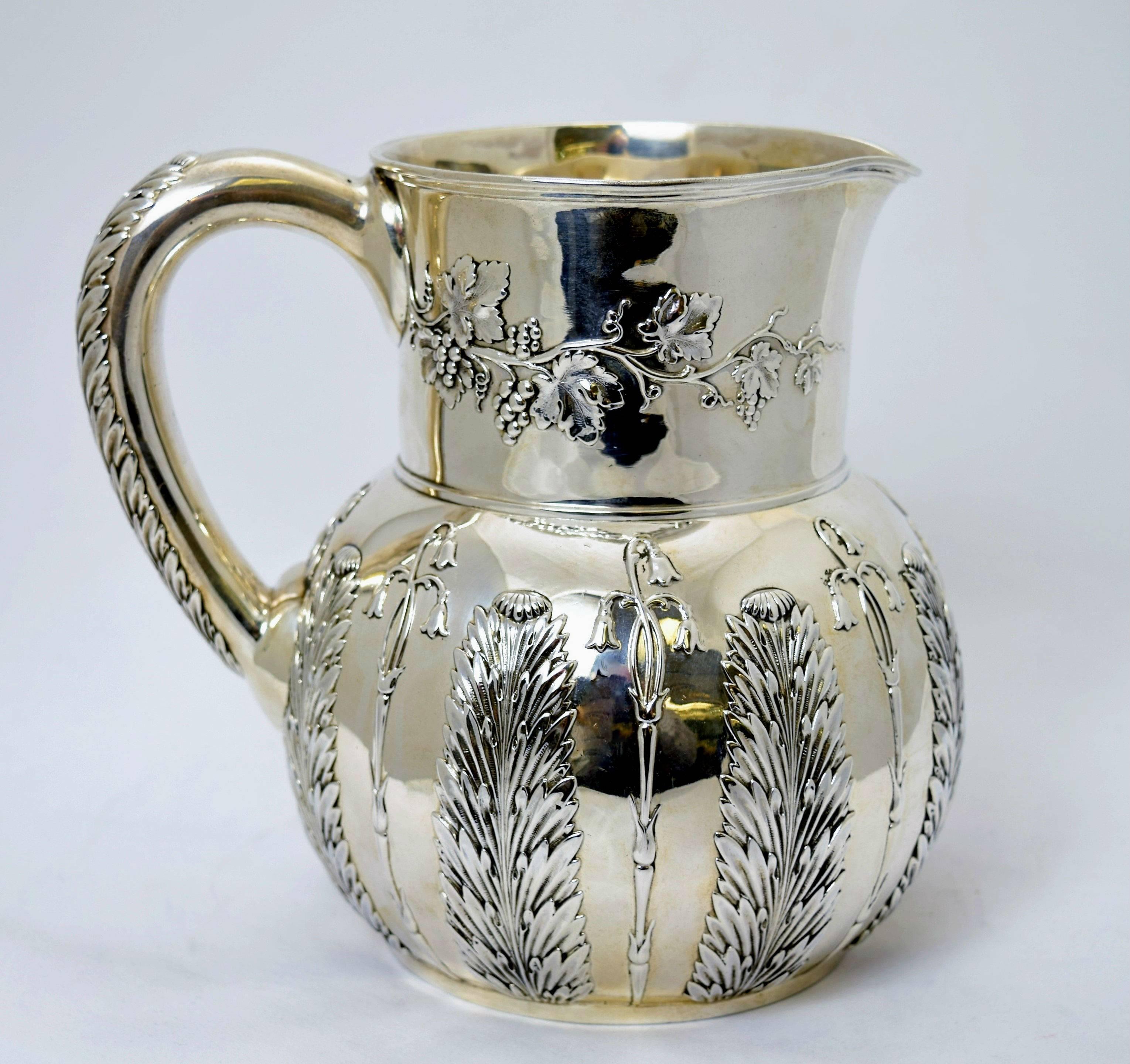 Late 19th Century Tiffany Chrysanthemum Sterling Silver Pitcher For Sale