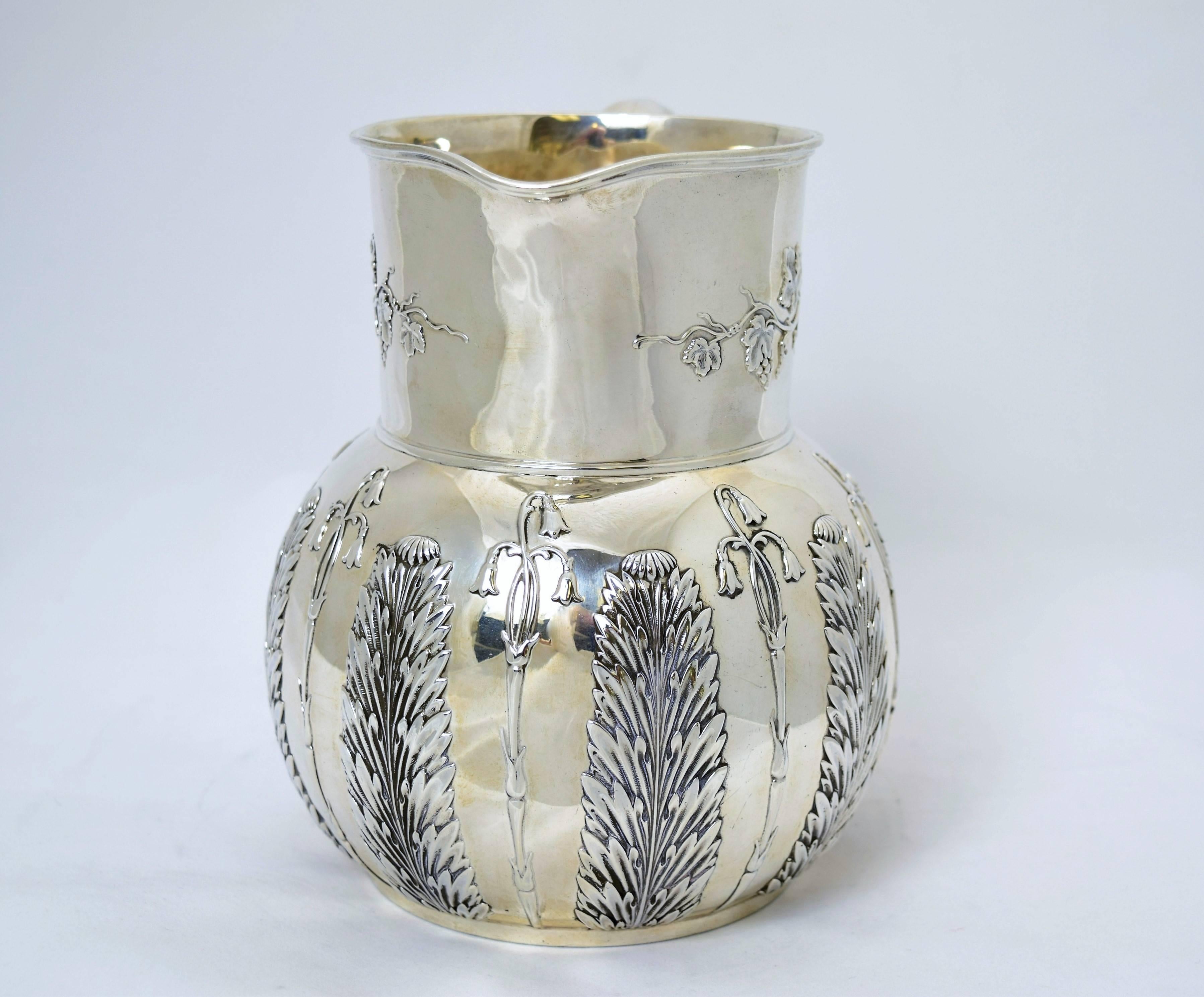 American Tiffany Chrysanthemum Sterling Silver Pitcher For Sale