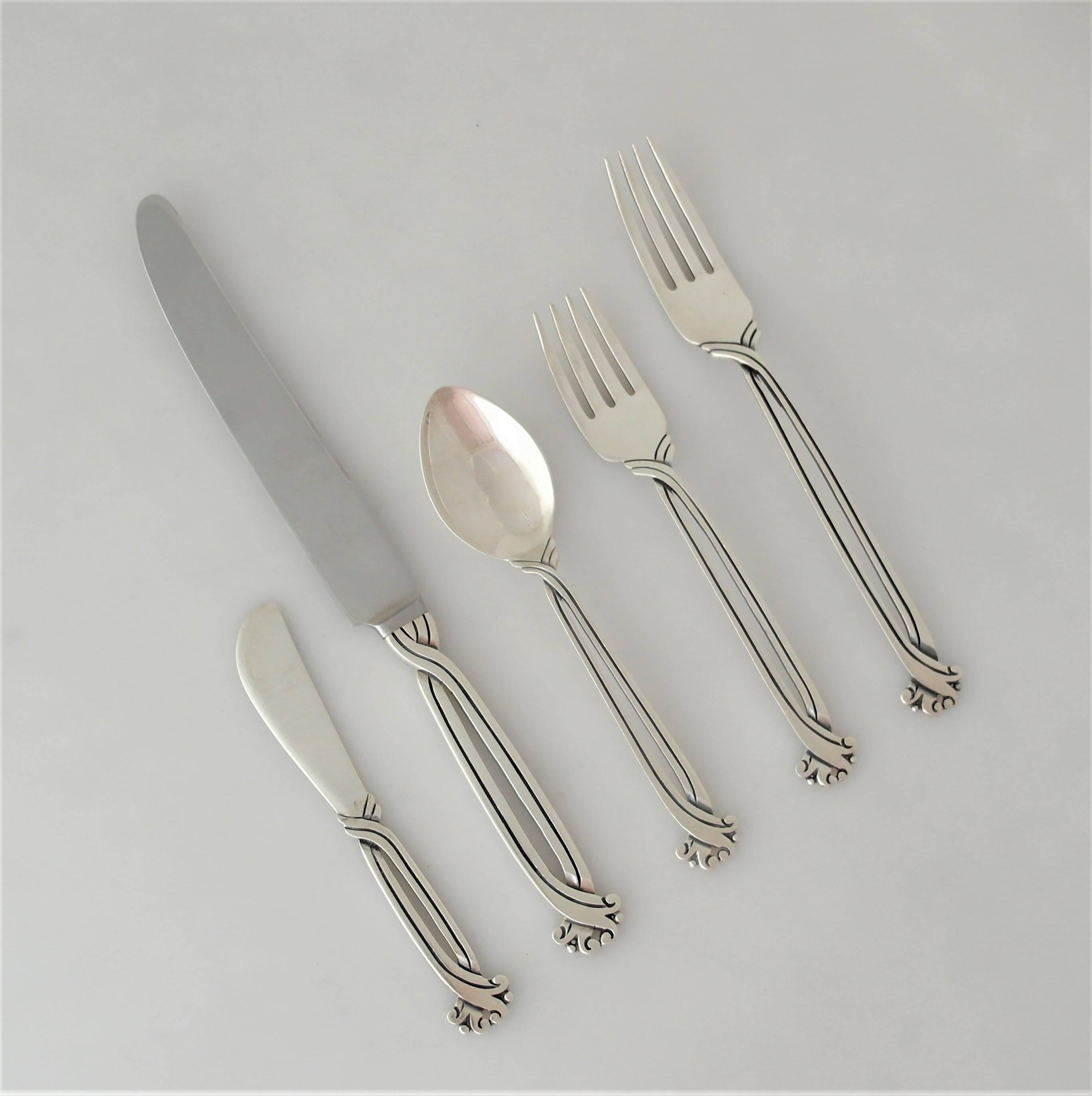 Being offered is a flatware set made by Pedro Castillo of Taxco, Mexico. Castillo, a former silversmith for William Spratling and Hector Aguilar, opened his own shop in the late 1940s. 
This sterling silver set, resembling the Aztec design, consists