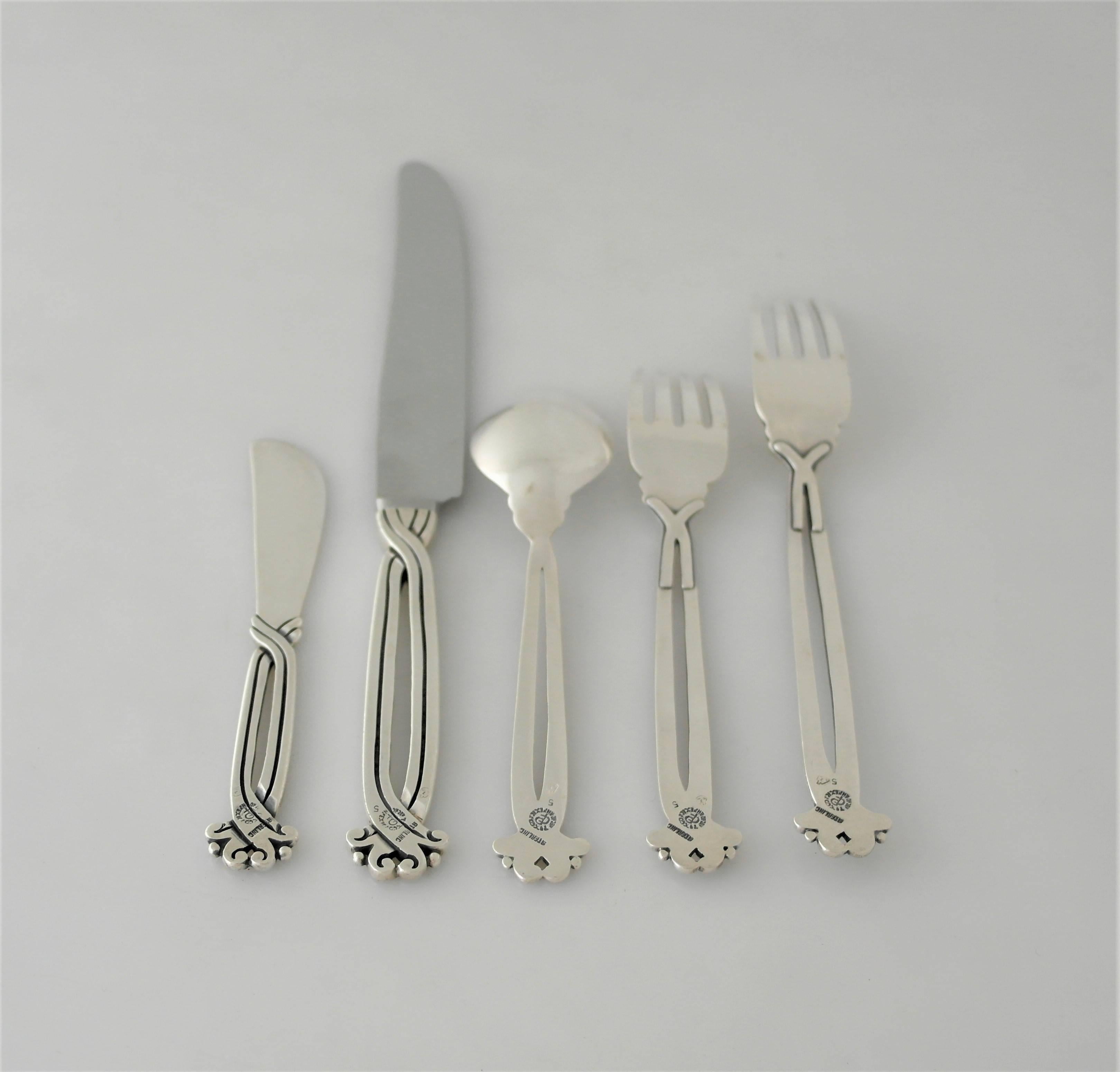 Mid-20th Century Pedro Castillo Taxco Sterling Silver Flatware Set for 12 For Sale