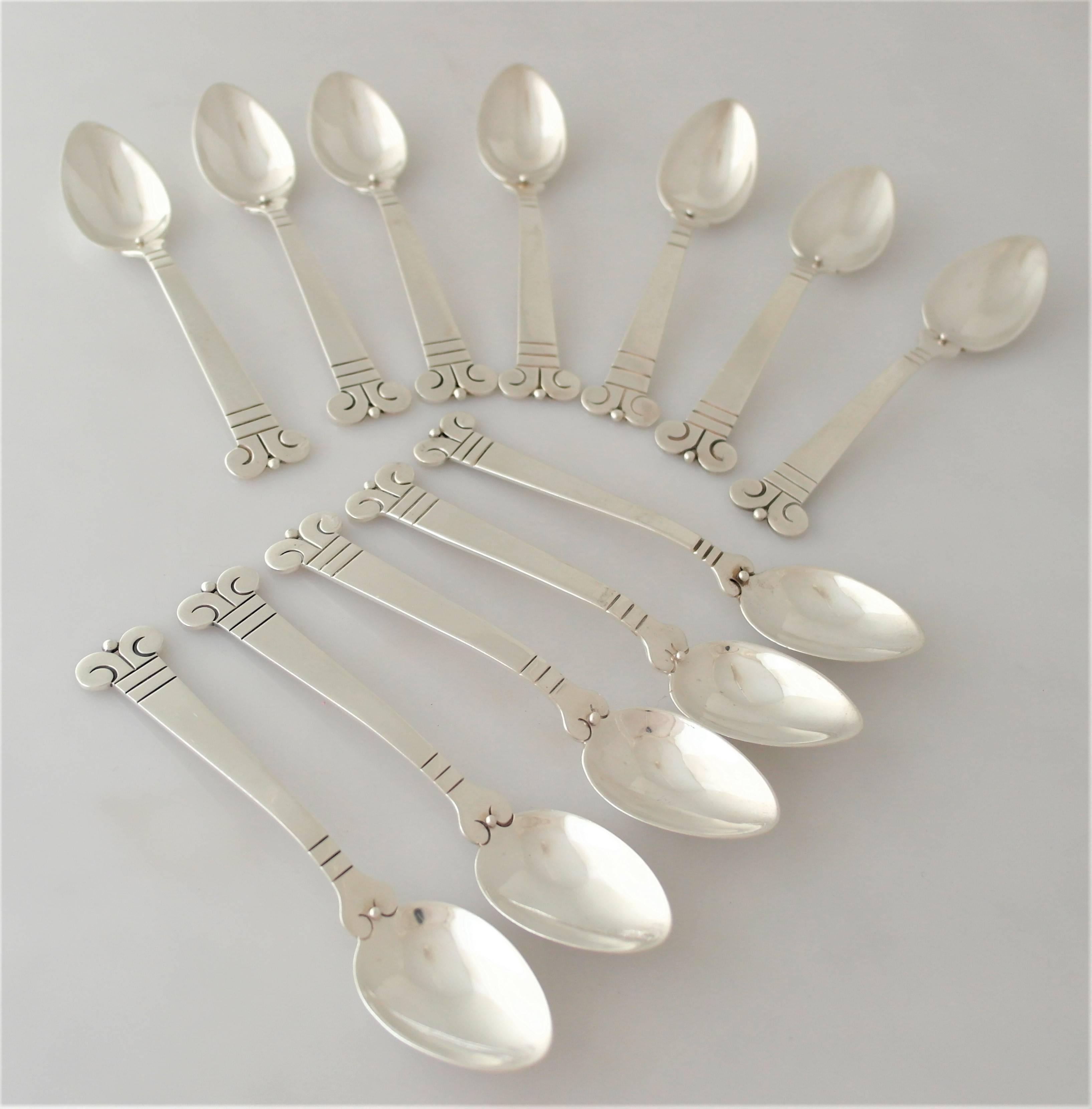 Mexican Hector Aguilar Aztec Pattern Set of 12 Spoons For Sale