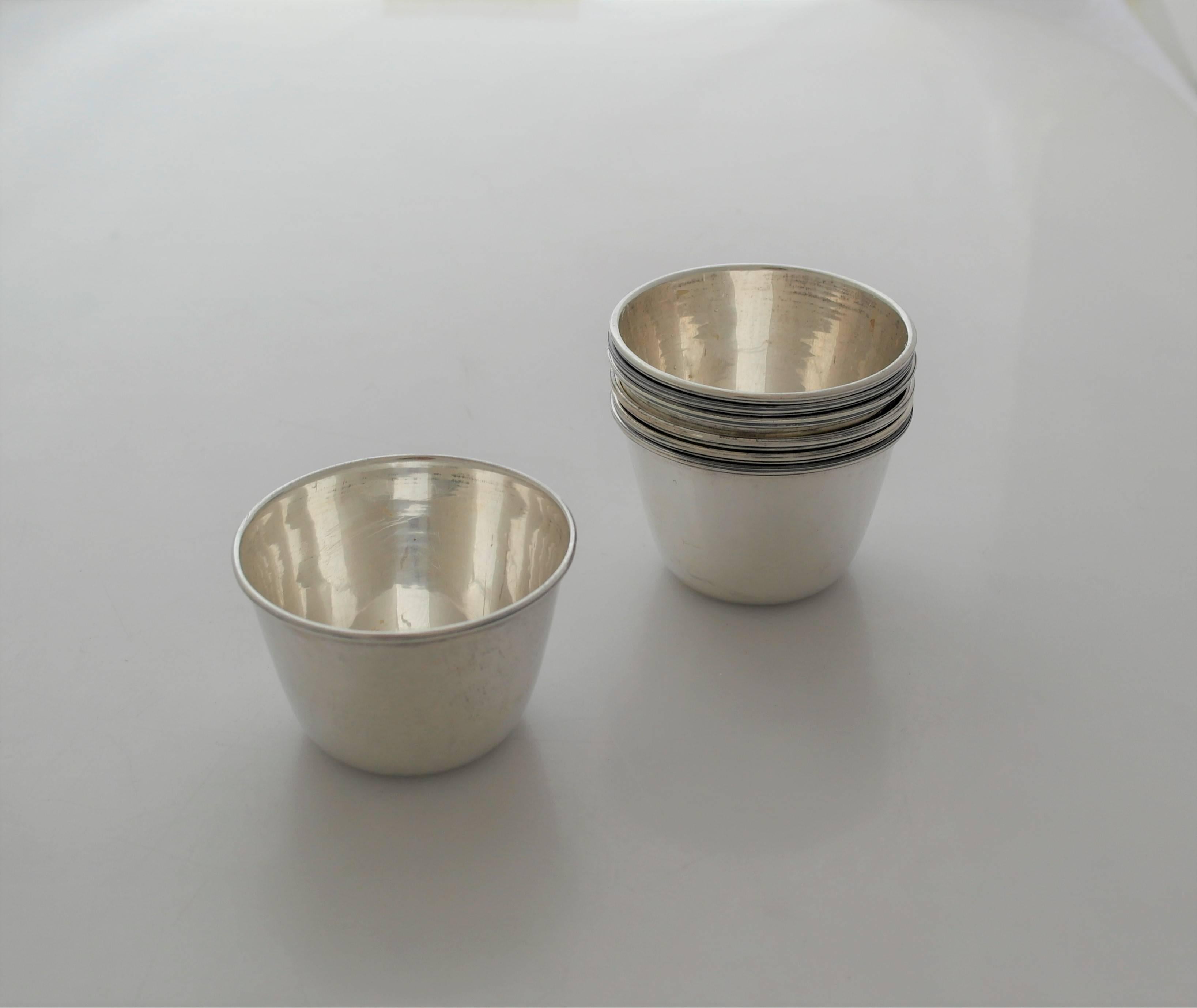 Mexican Tane Sterling Silver Set of Seven Modernist Cups