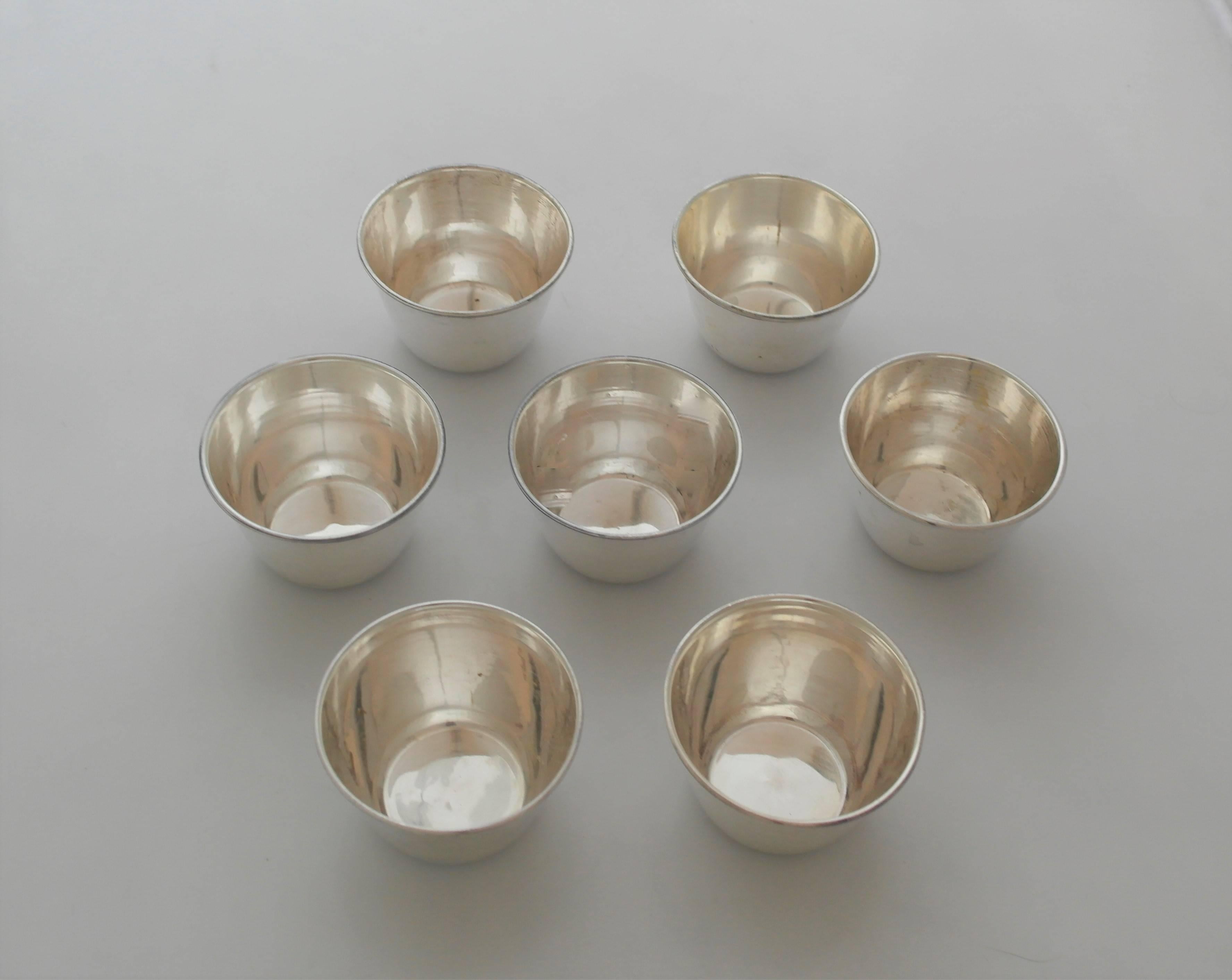 Tane Sterling Silver Set of Seven Modernist Cups In Excellent Condition In New York, NY