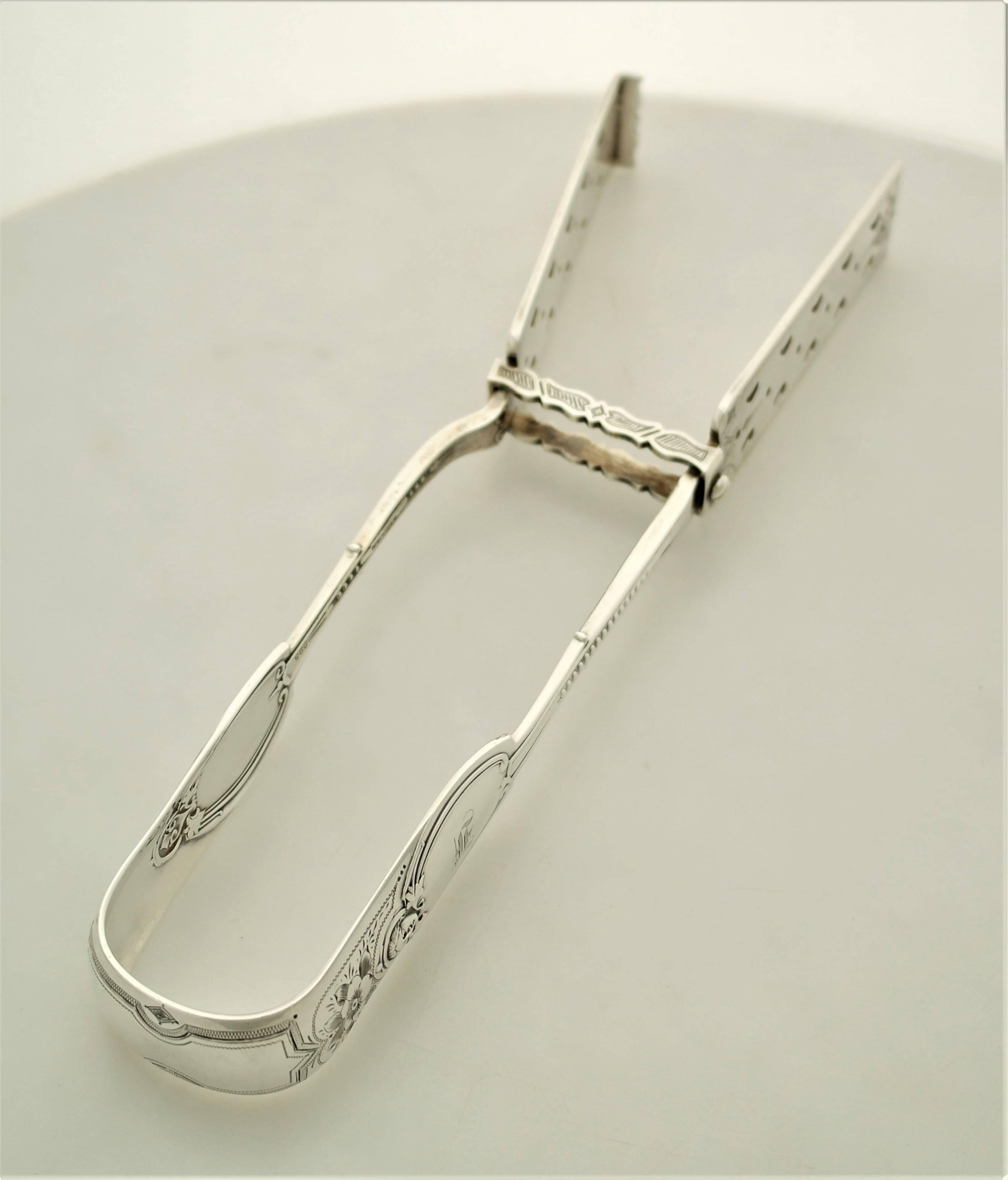 Albert Coles Kenilworth Pattern Coin Silver Asparagus Tongs For Sale 1