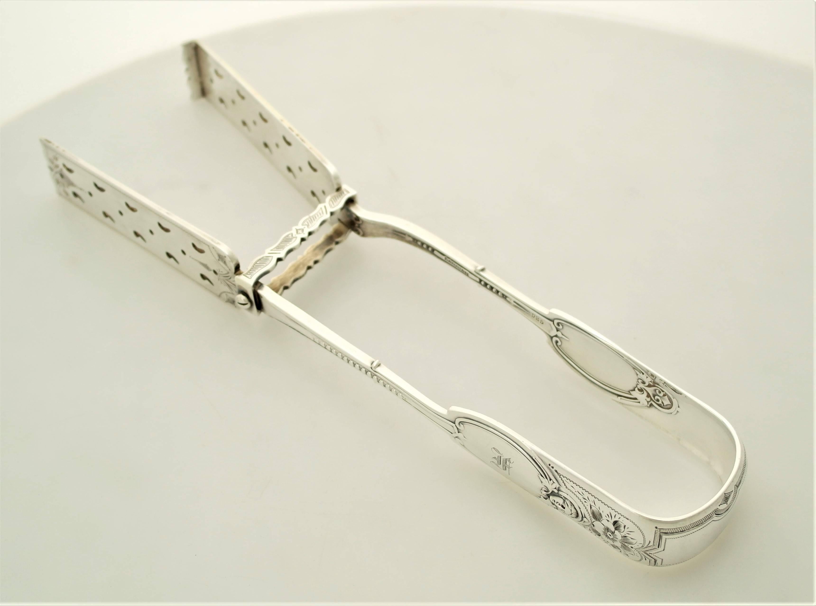 Albert Coles Kenilworth Pattern Coin Silver Asparagus Tongs For Sale 2