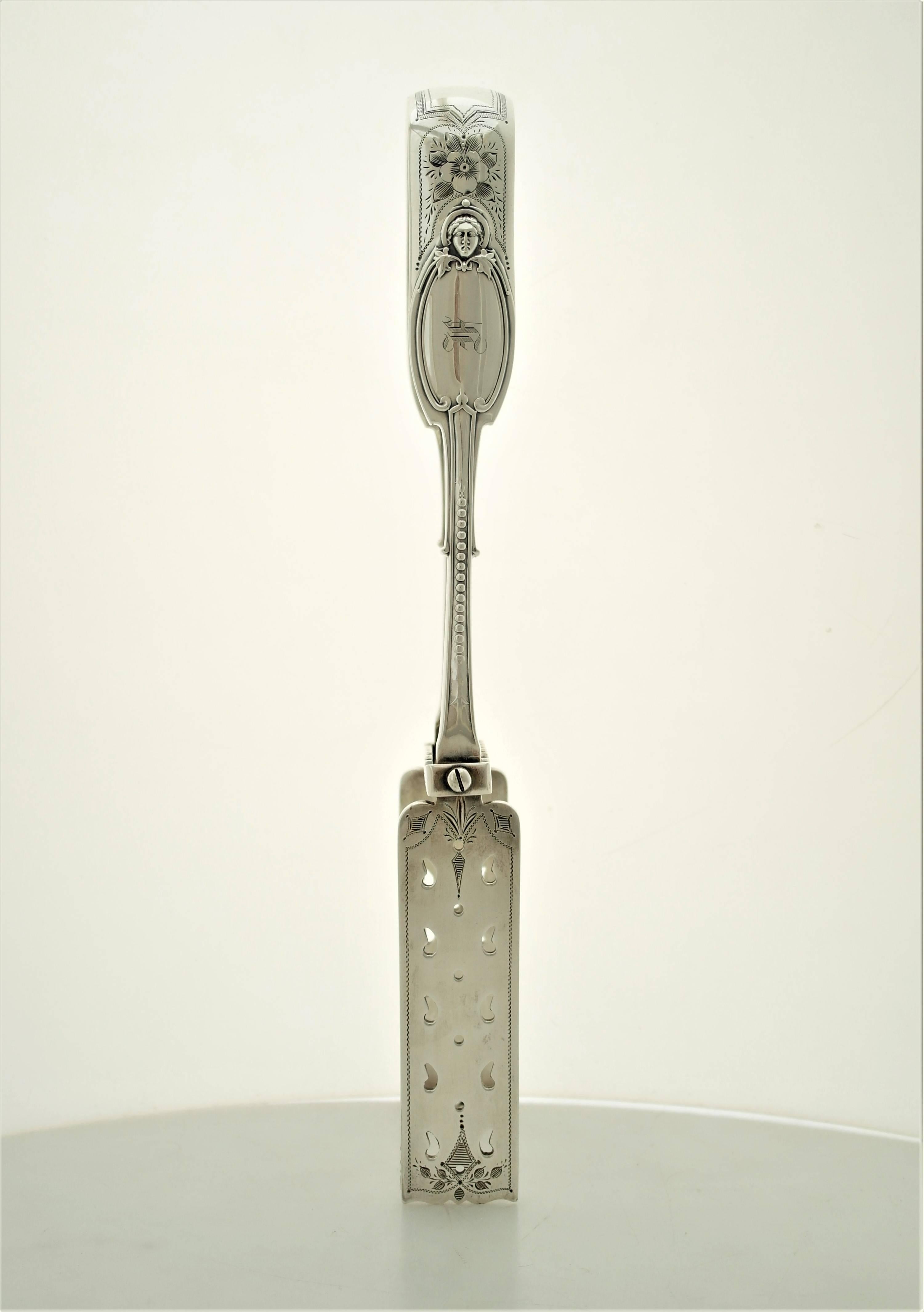 American Albert Coles Kenilworth Pattern Coin Silver Asparagus Tongs For Sale
