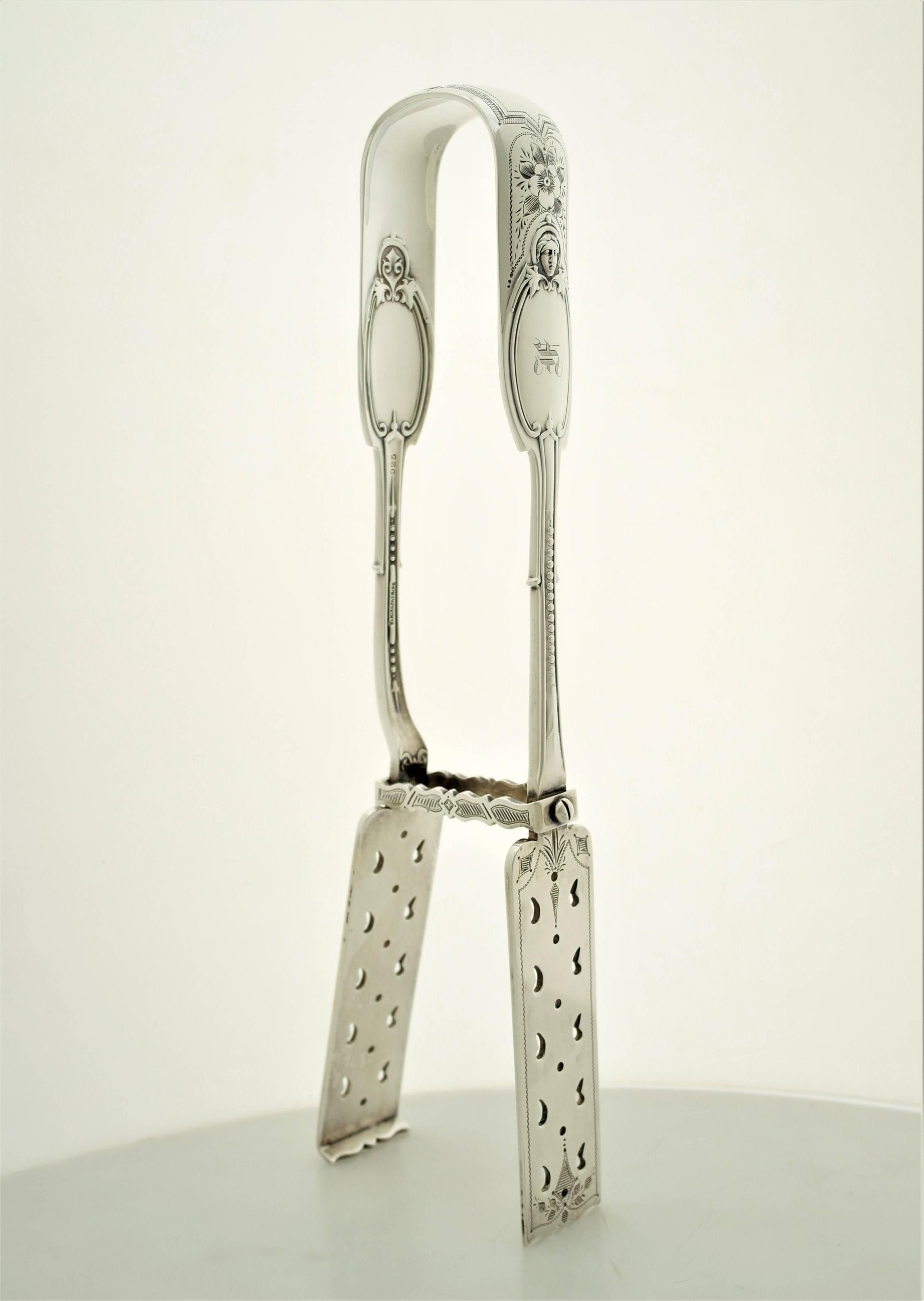 Sterling Silver Albert Coles Kenilworth Pattern Coin Silver Asparagus Tongs For Sale