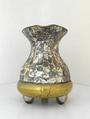 Mexican Brass and Abalone Inlay Pitcher Circa 1950