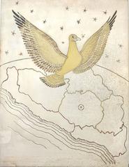 LOS CASTILLO 1955 Pluma Azteca Dove Motif Silver Plate & Glass Plaque Handmade